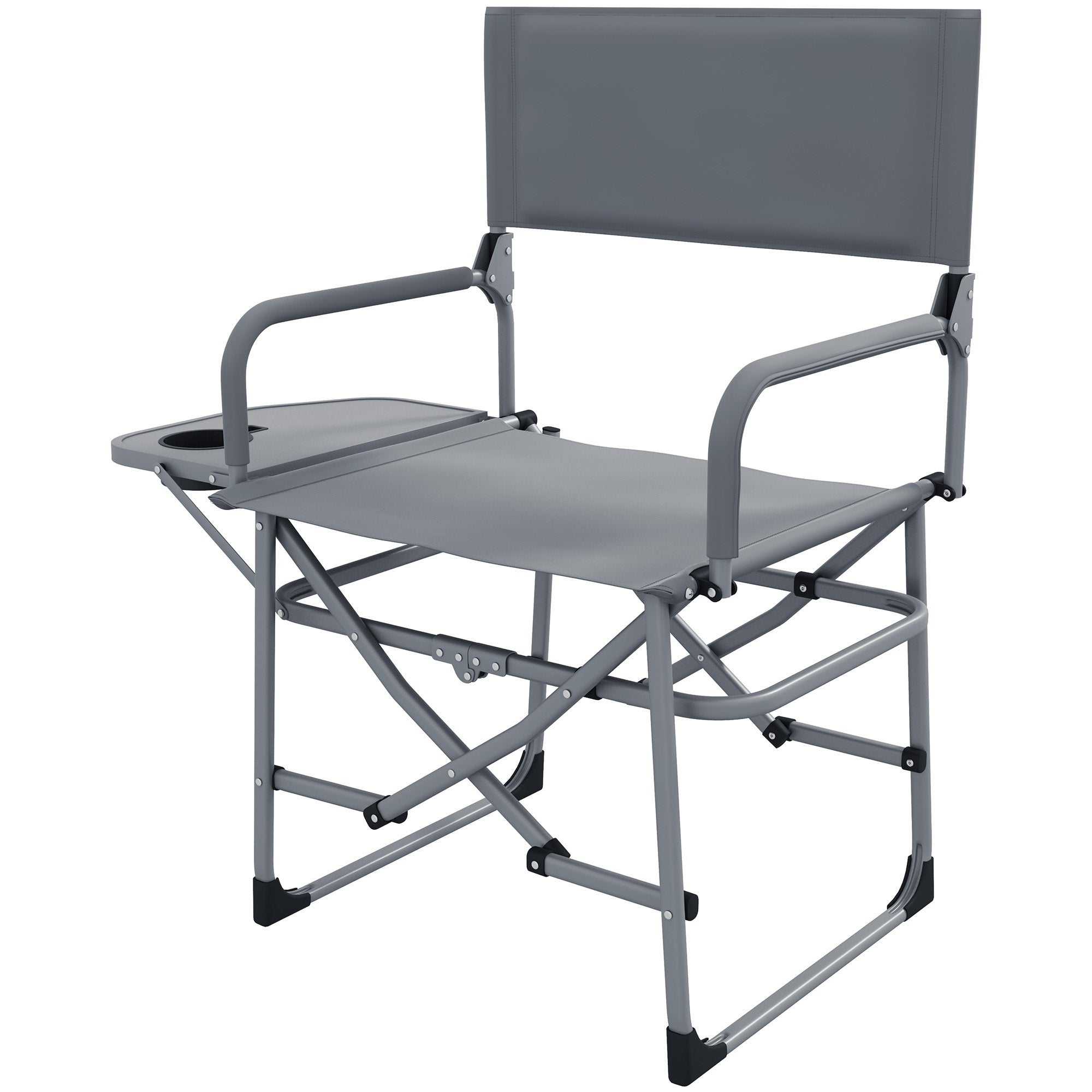 Folding Directors Camping Chair, with Side Table - Grey