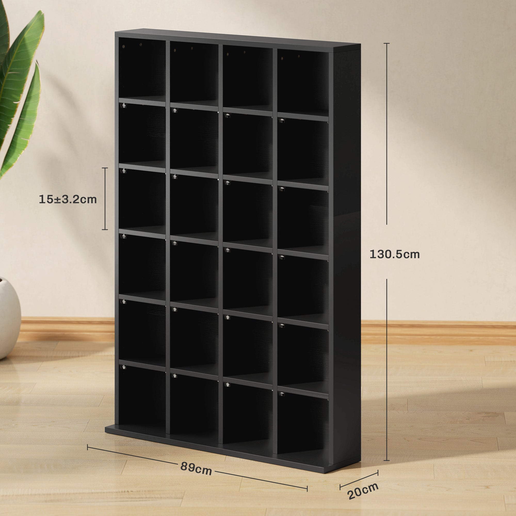 CD Storage Unit with 24 Cubes and Adjustable Shelves 89 x 130.5 cm - Black