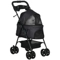 Foldable Dog Pram Stroller with 4 Wheels, Safety Leashes & Cup Holder for Small Dogs - Black
