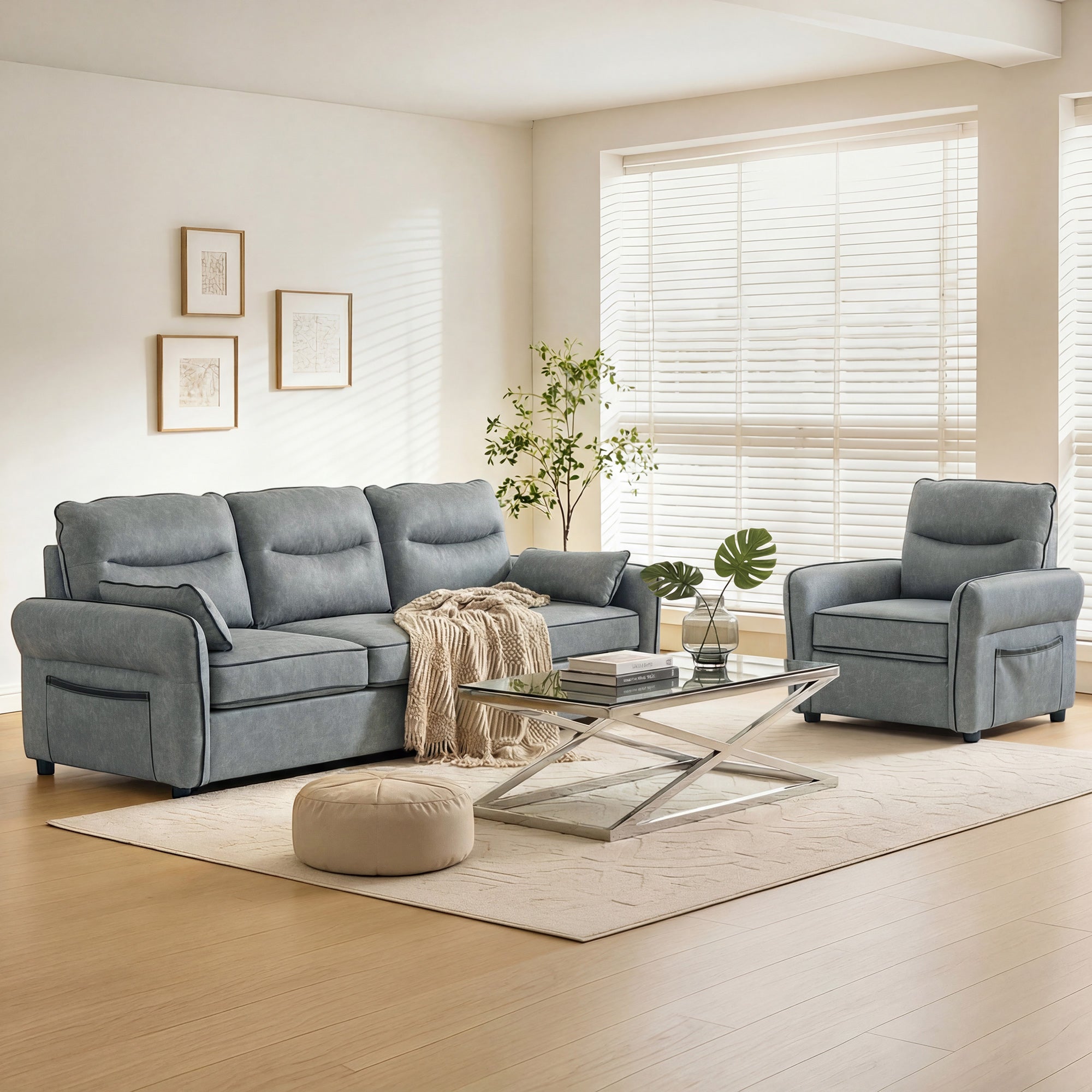 2 Seater Sofa, Faux Leather Loveseat - Grey