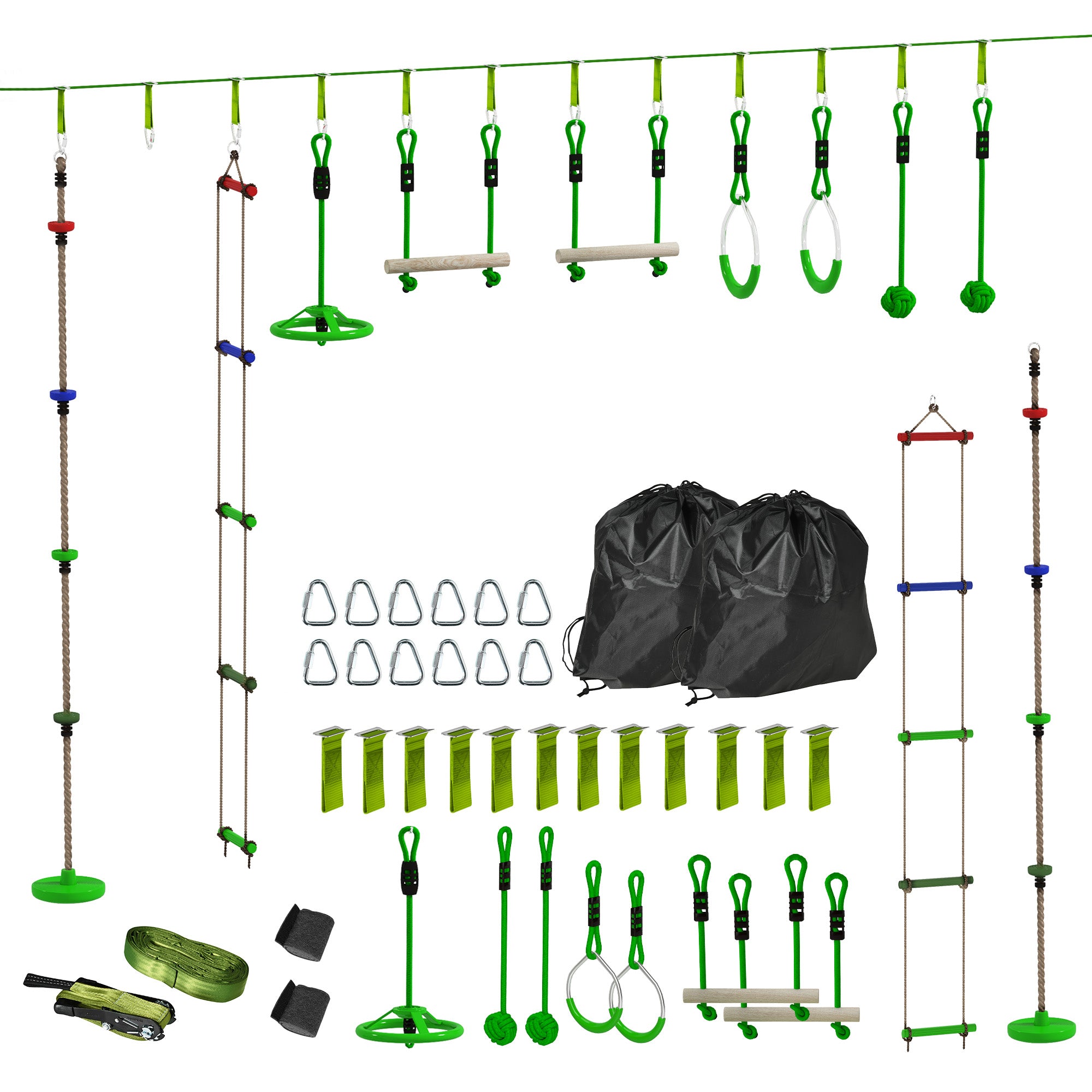 Obstacle Course for Kids with 10PCs Slackline Kit, with Monkey Bars, Gym Rings, Rope Ladder, Nest Swing, Hanging Tray