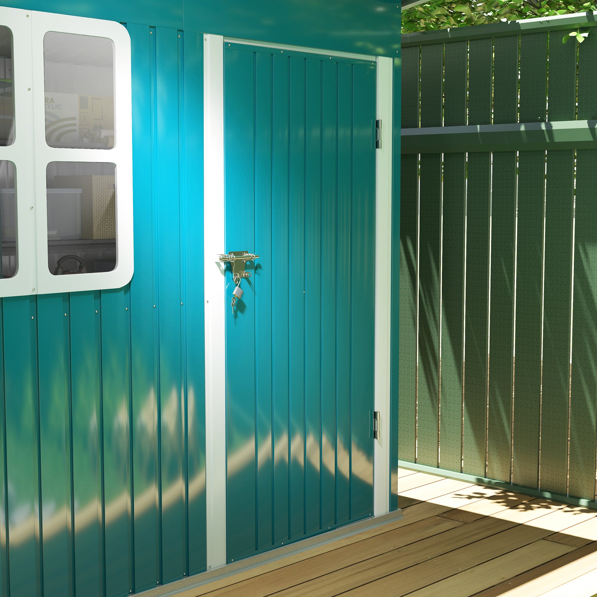 7 x 4ft Galvanised Steel Garden Shed with Lock and Window - Green