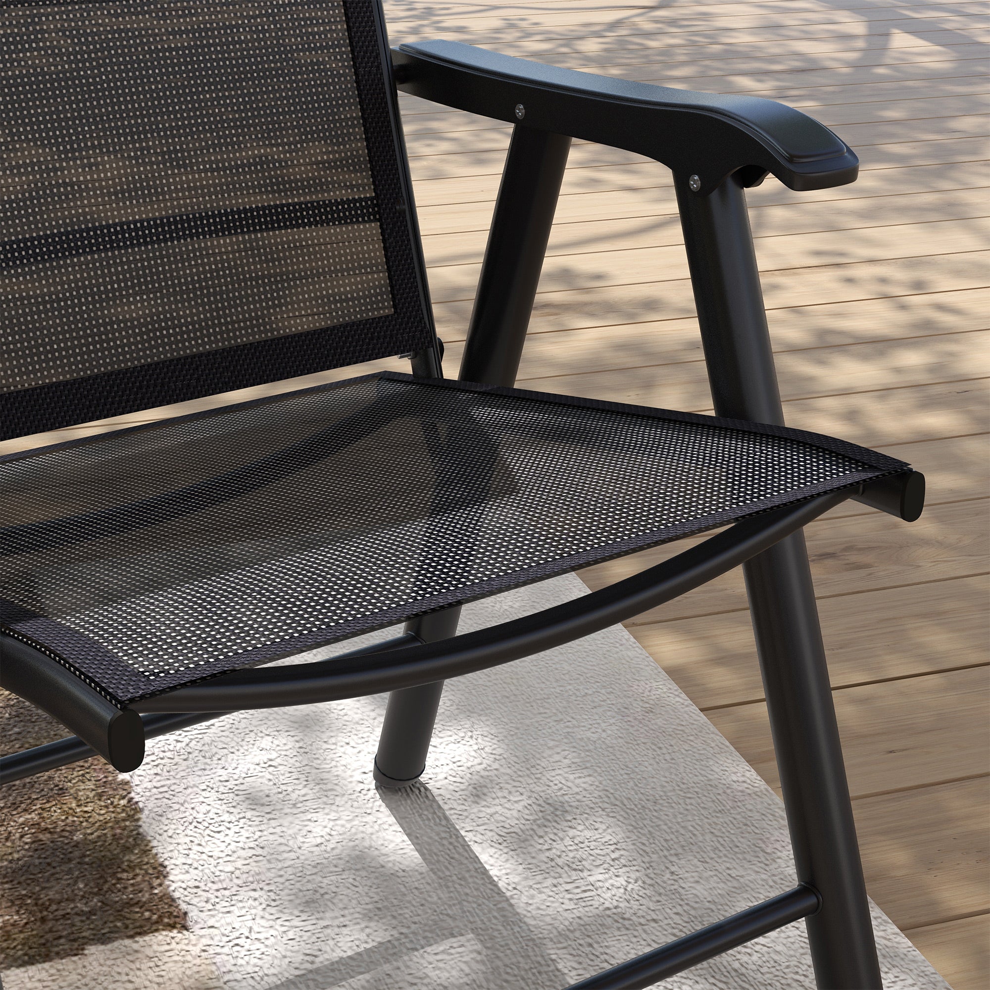 Set of 4 Folding Garden Chairs with Breathable Texteline Seats - Black