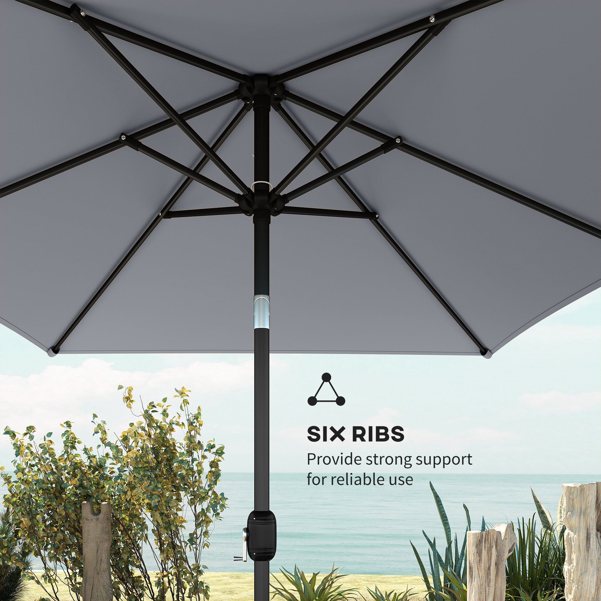 Garden Parasol, Parasol Umbrella with Crank Handle, Tilt Function, Polyester Canopy, Light Grey