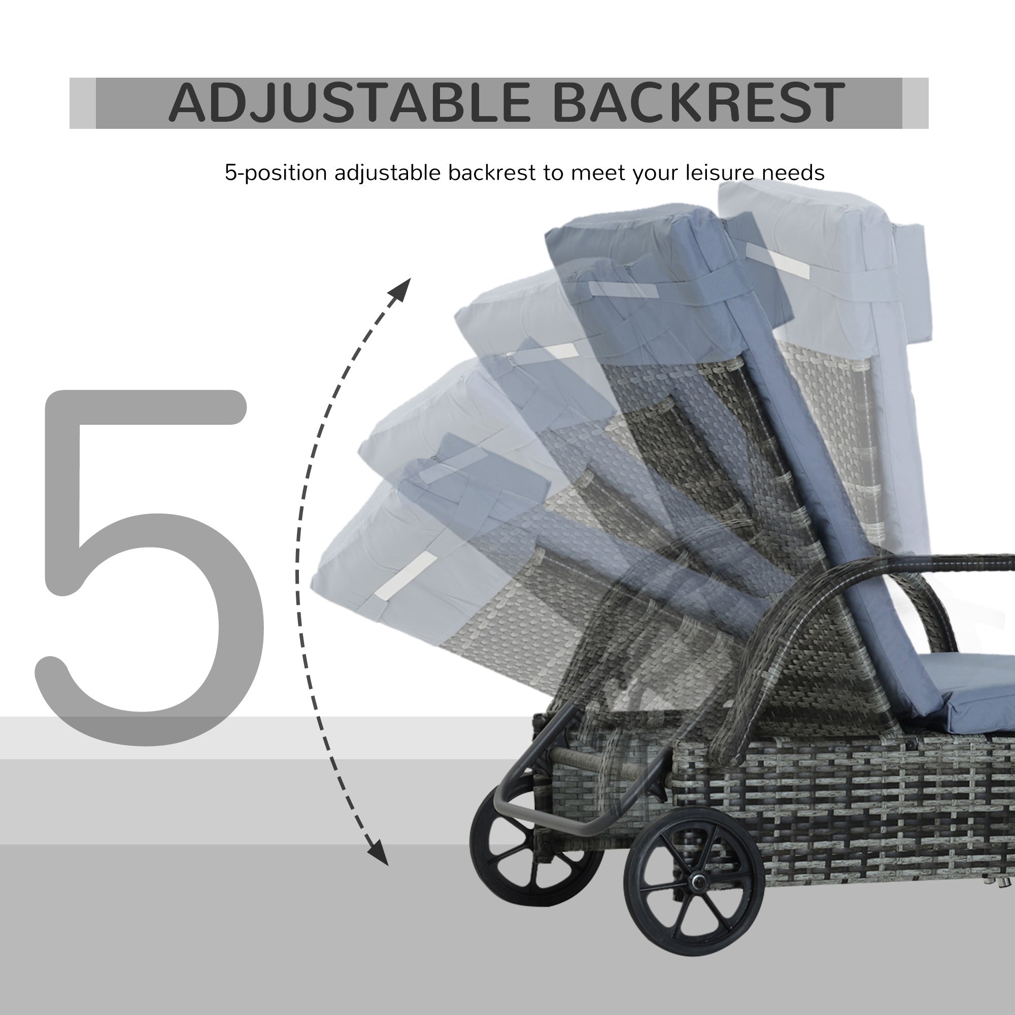 2PC Rattan Sun Lounger Recliner Bed Reclining Chair Patio Garden Outdoor Wicker Weave Adjustable Headrest with Fire Retardant Cushion €“ Grey