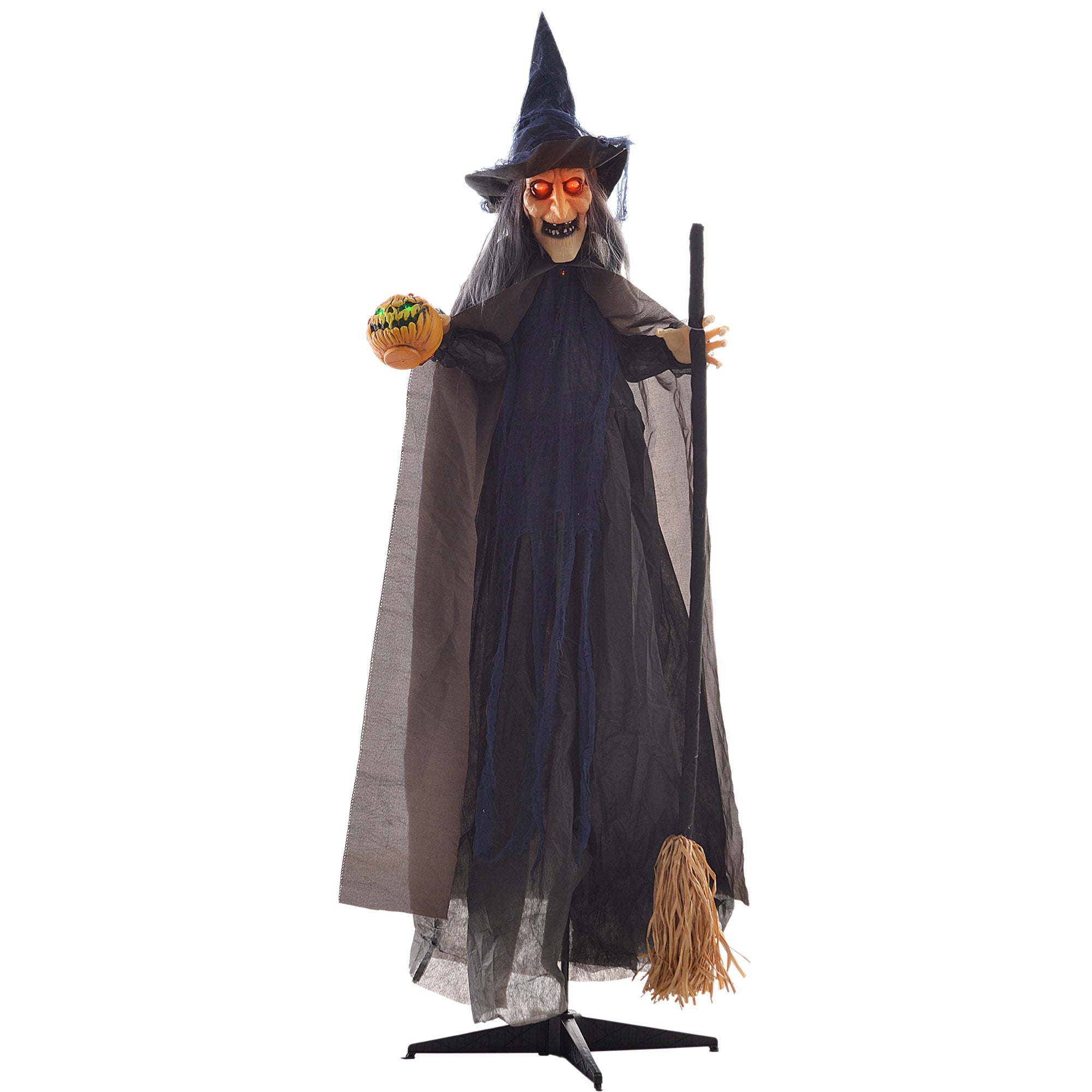 6'2" Witch with Broomstick Halloween Animatronic, with Glowing Eyes