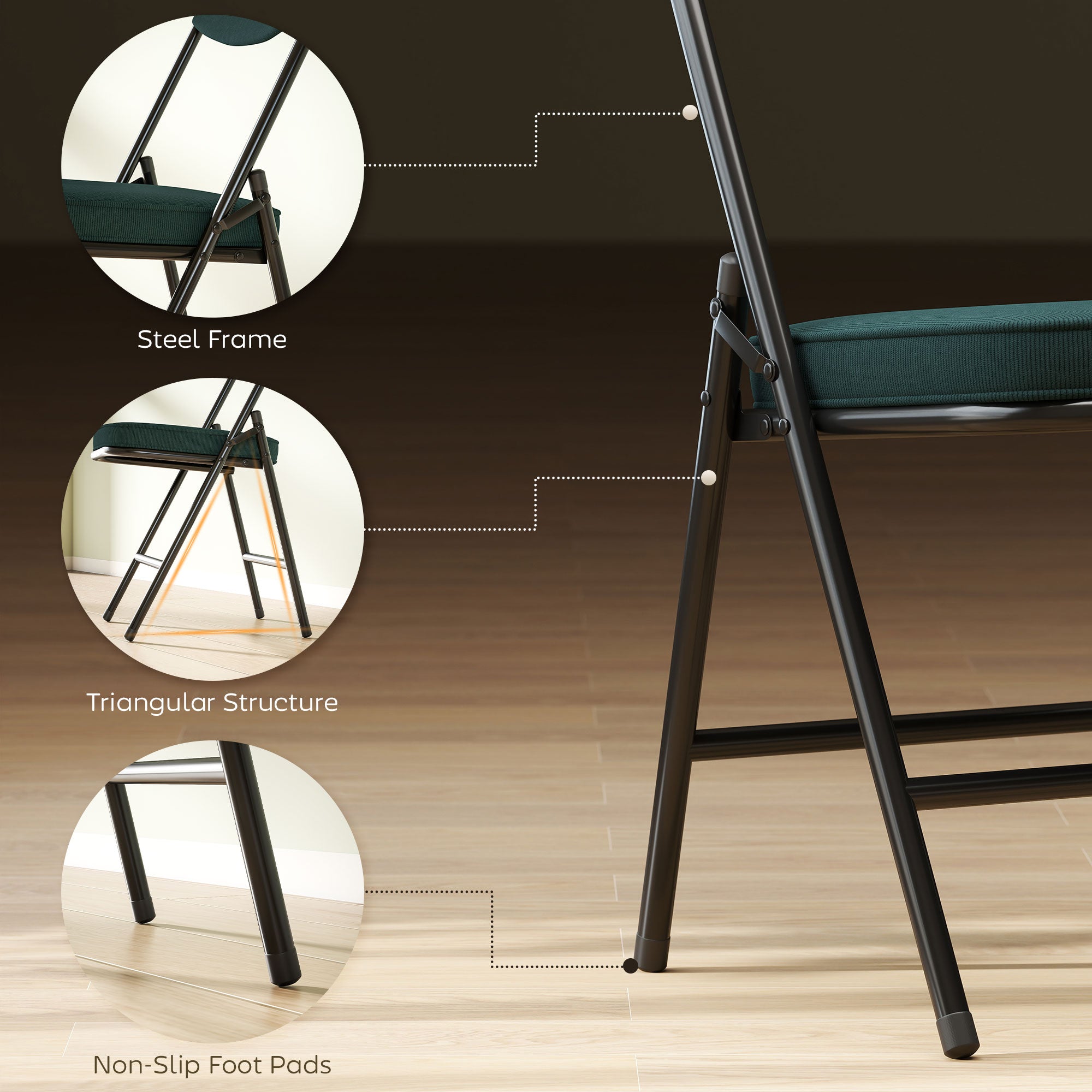 Set of Four Folding Corduroy Seat Chairs - Teal