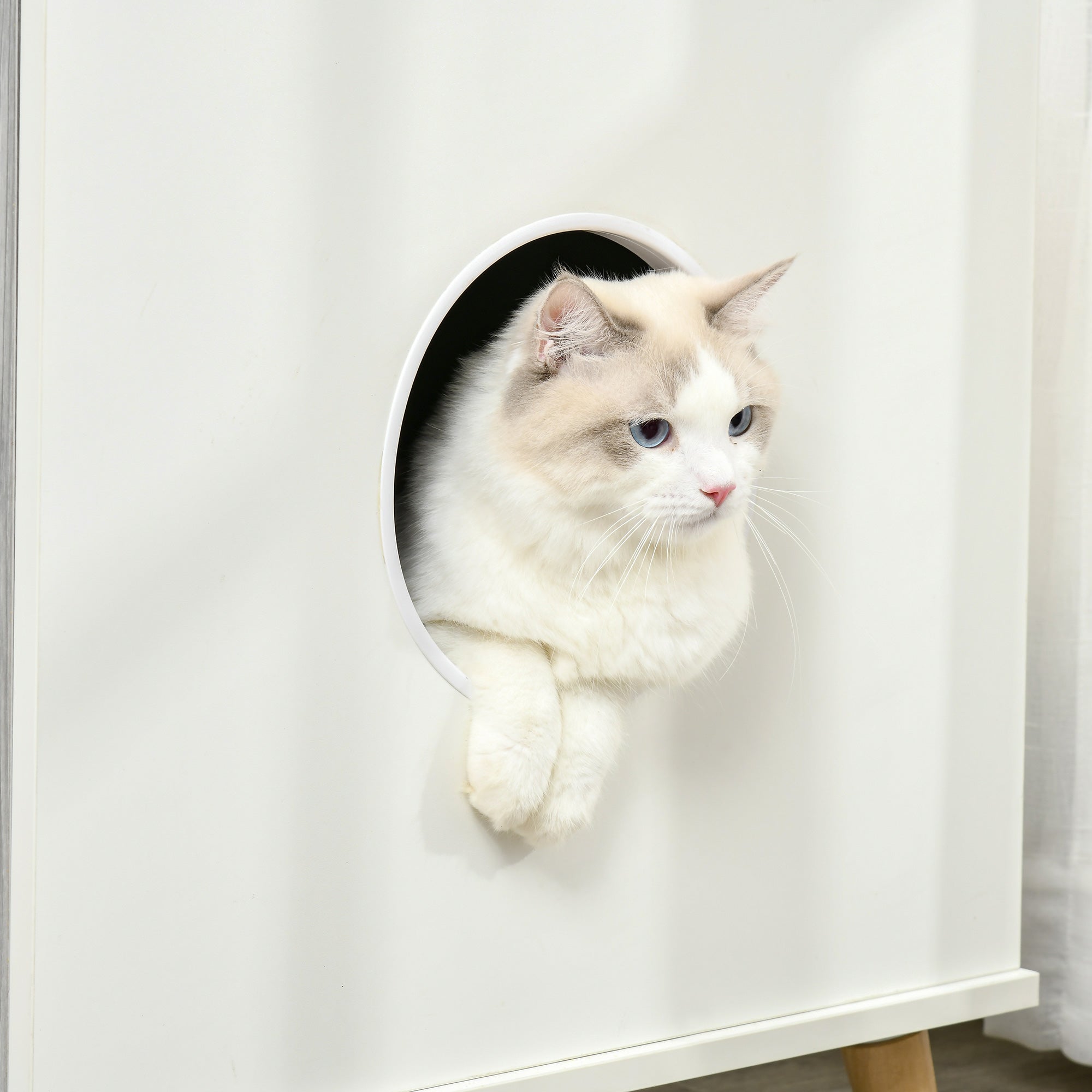 Cat Litter Box Enclosure Washroom Cave House Decorative End Table Wooden Cabinet Indoor with 2 Magnetic Door Wide Tabletop White