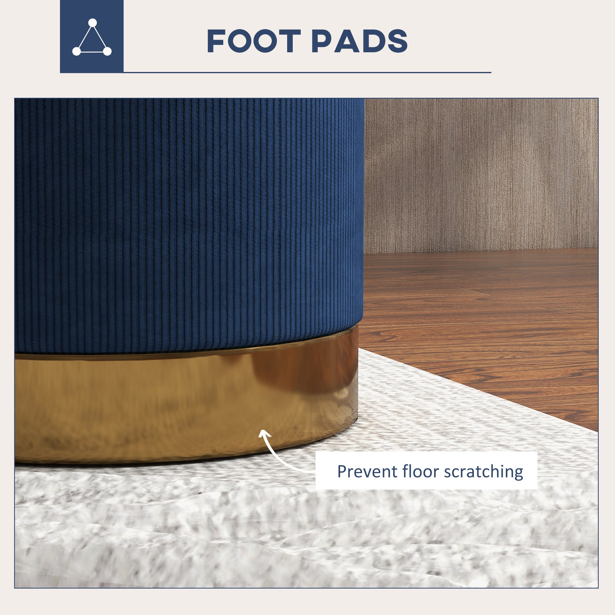 Soft Padded Corduroy Footstool - Dark Blue