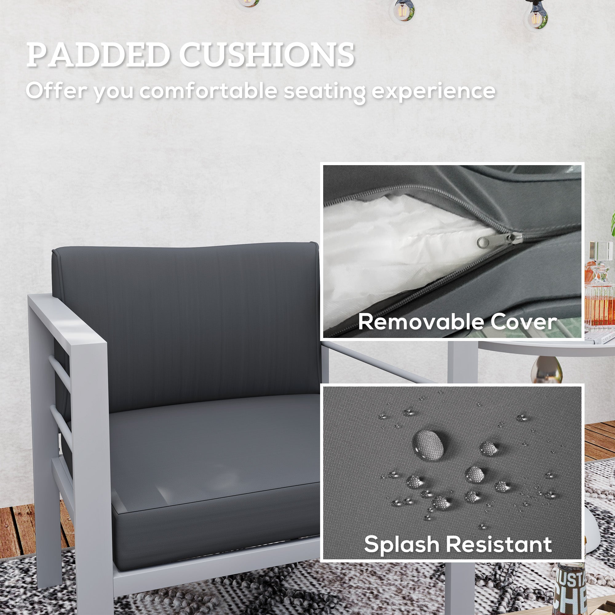 1 Seater All-Weather Garden Sofa with Removable Cushions - Charcoal Grey