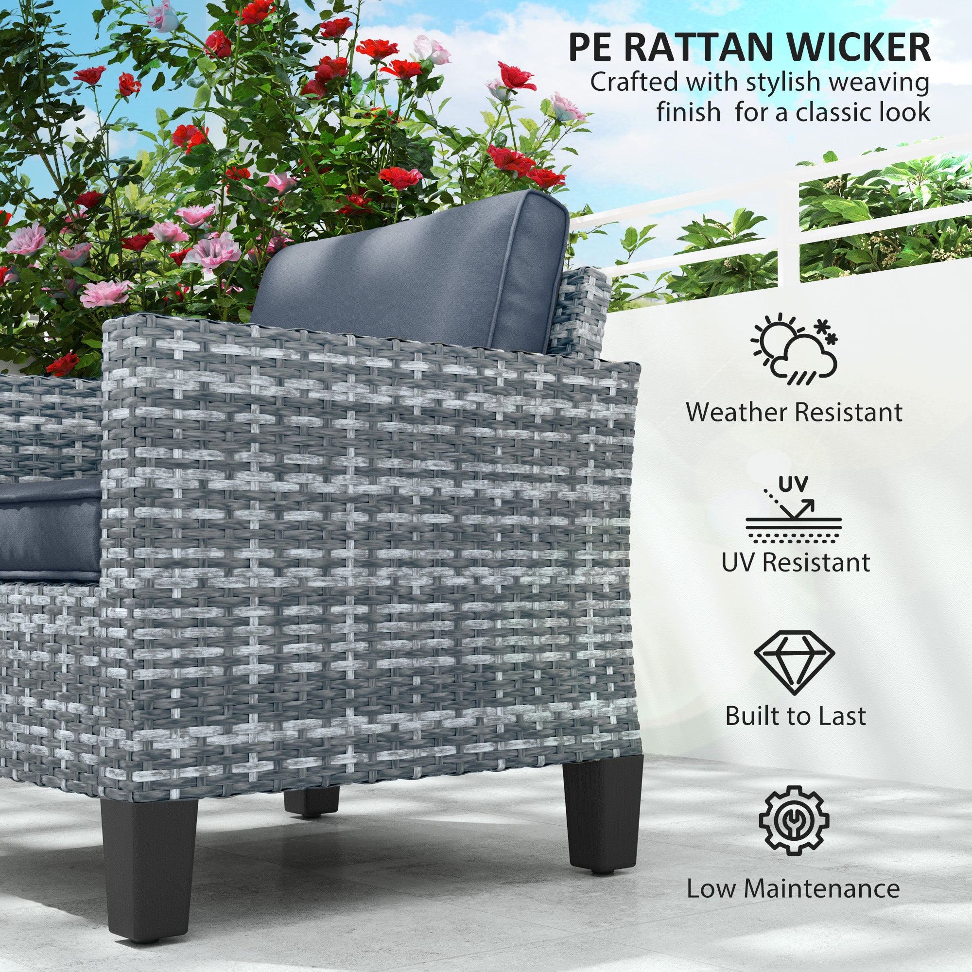 Single Rattan Armchair with Cushions for Outdoor Seating - Light Grey