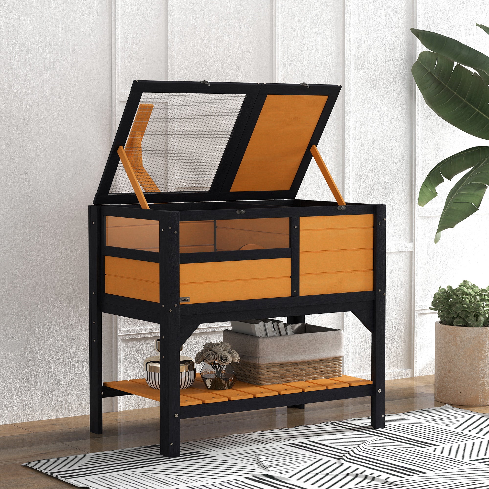 Wooden Tortoise House, with Shelter, Run, Shelf, Lamp Holder, Tray, Yellow