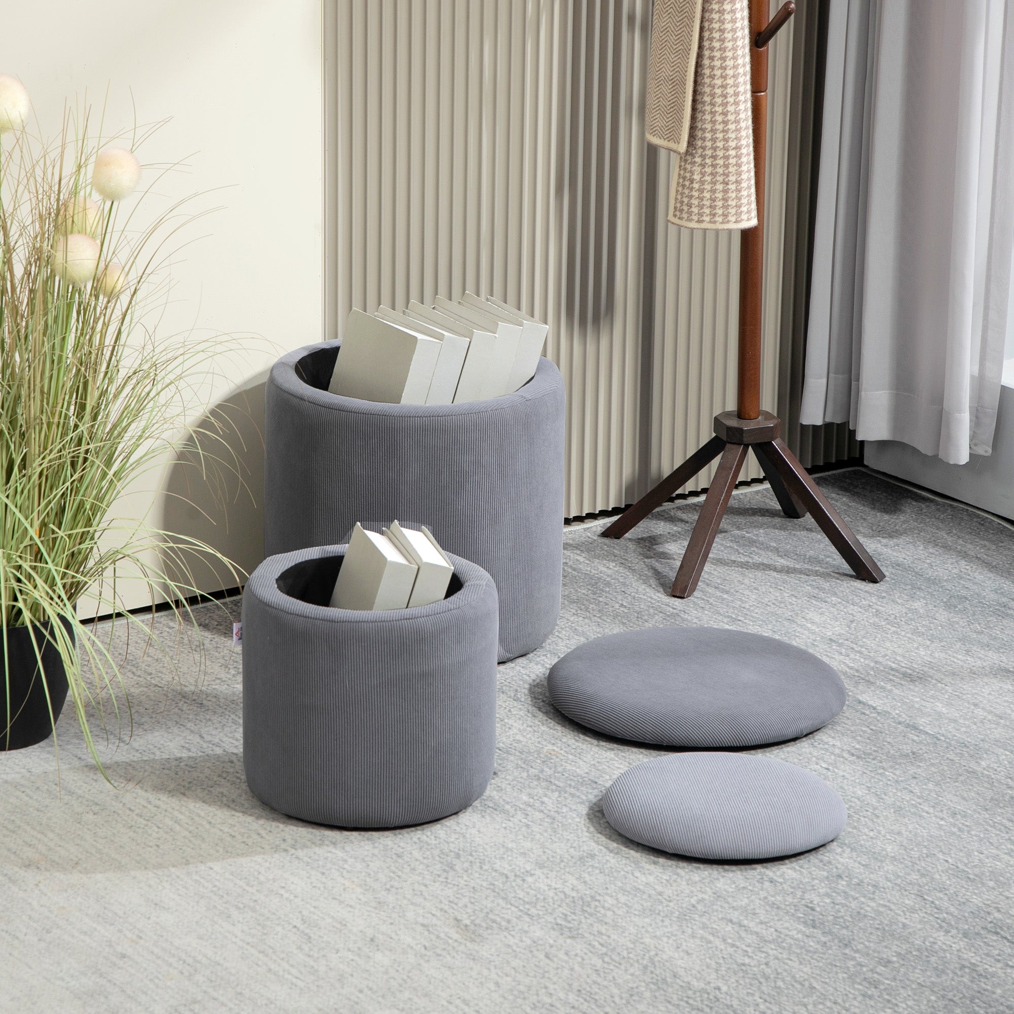 Modern Storage Ottoman Set with Removable Lids - Light Grey