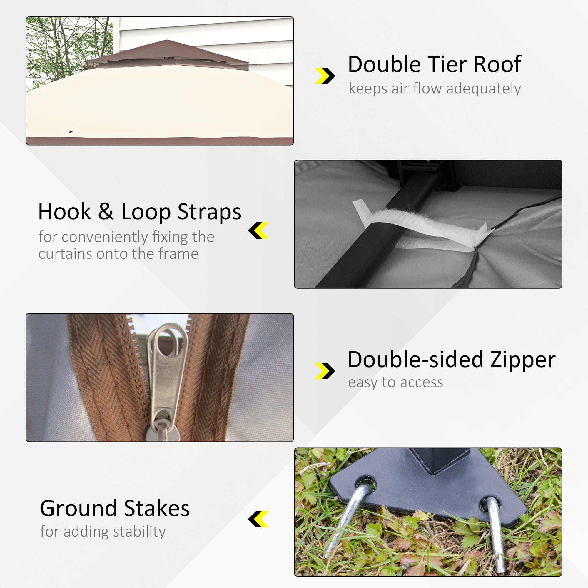 3.6 x 3.6 Metre Pop Up Gazebo with Netting - Adjustable Khaki Sun Shade Shelter