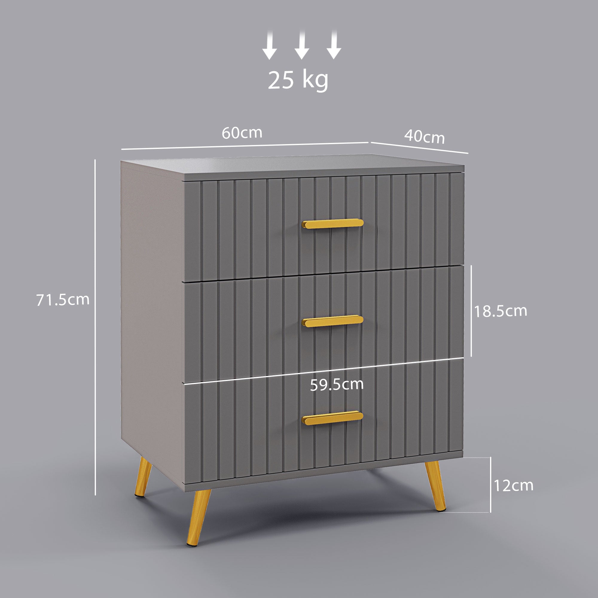 Three Drawer Embossed Line Dresser - Grey/Gold Tone