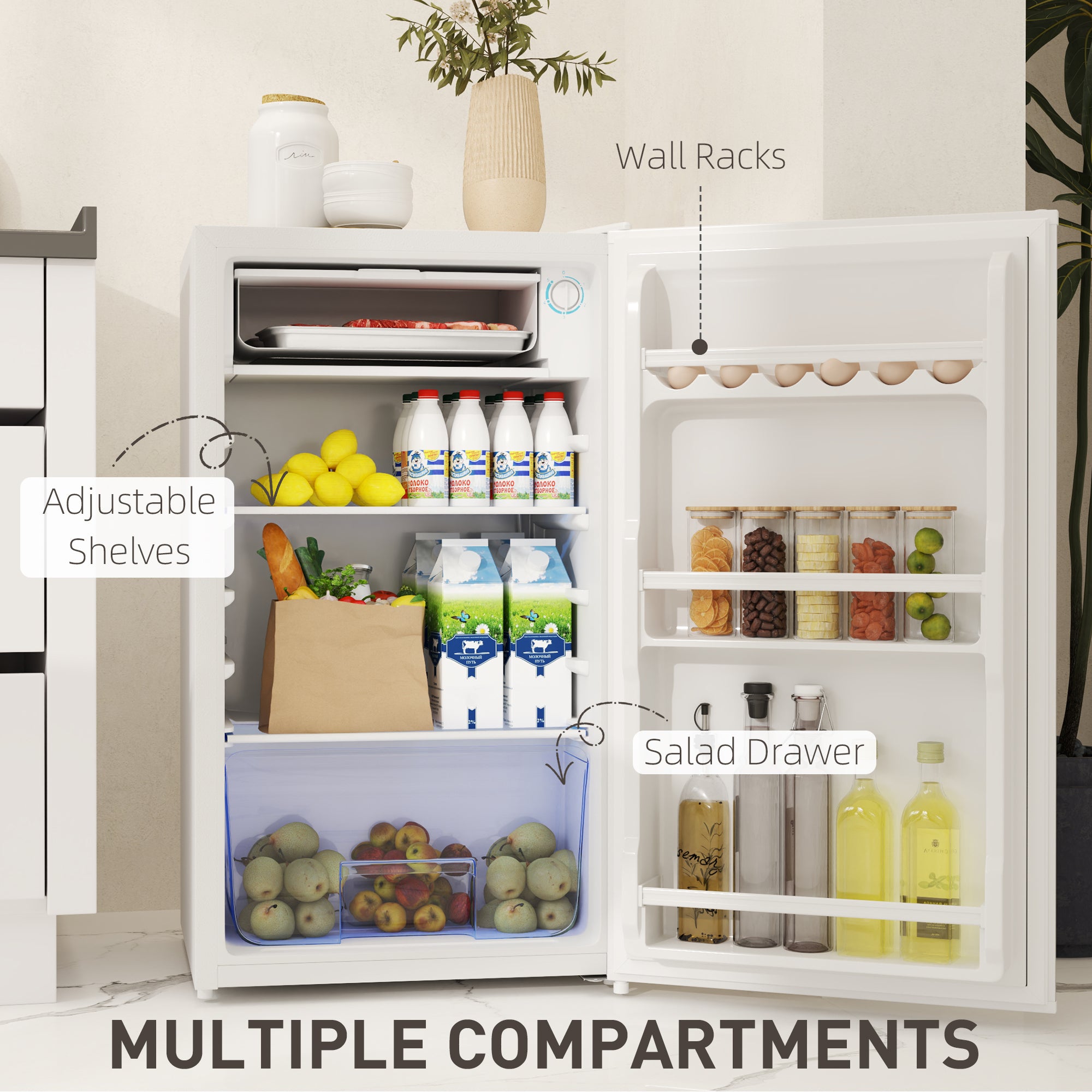 91L Freestanding Under-Counter Fridge with Lock - White