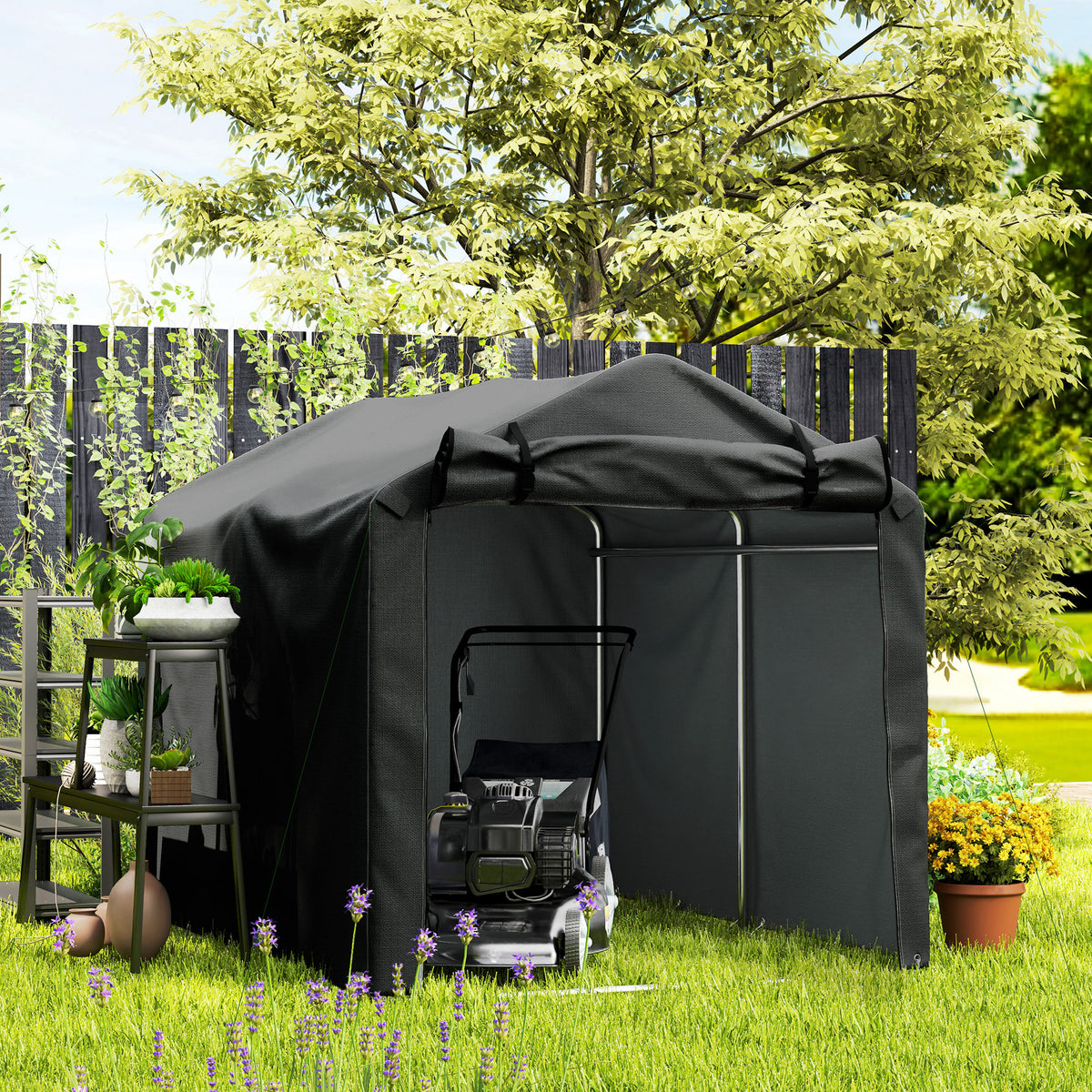 Garden Storage Tent with Roll-Up Door Waterproof Shelter - Black