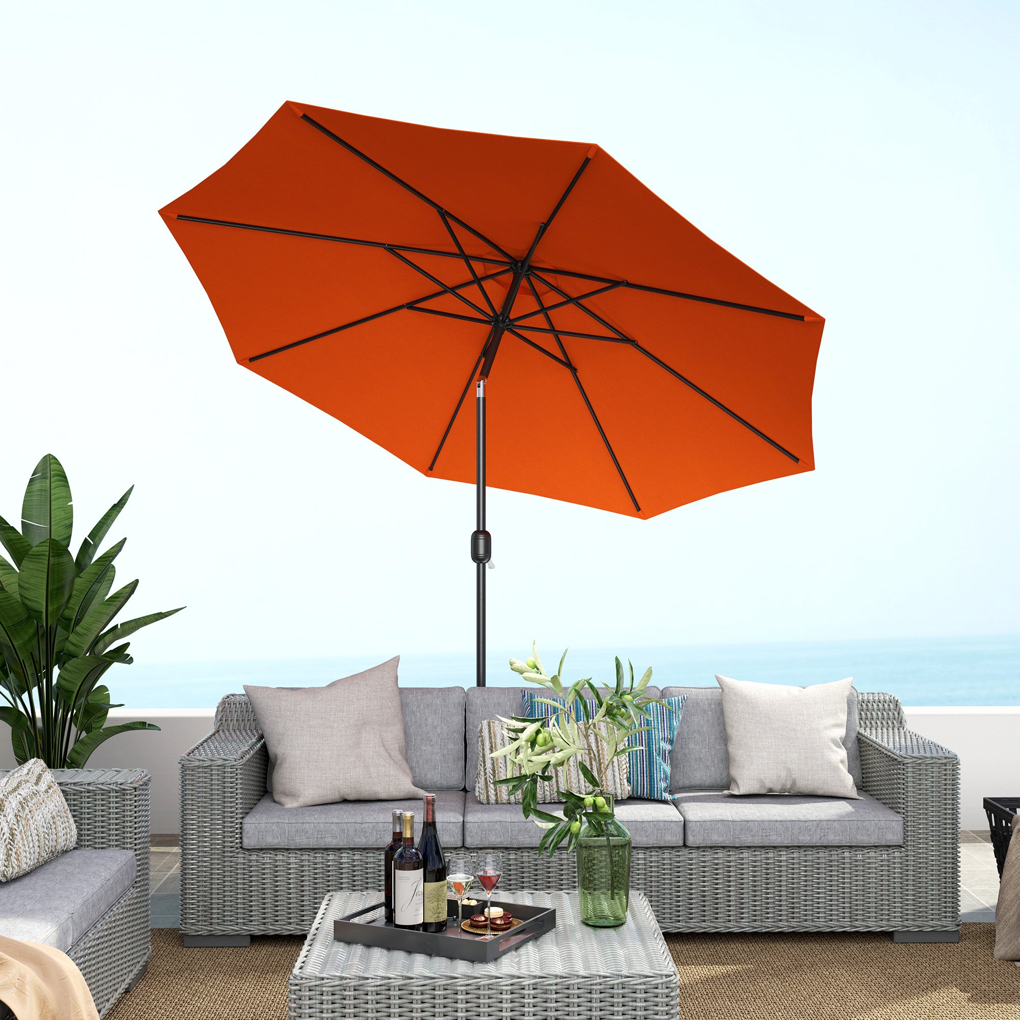 3m Garden Parasol Umbrella with 8 Ribs, Tilt & Crank Handle for Balcony & Garden - Orange