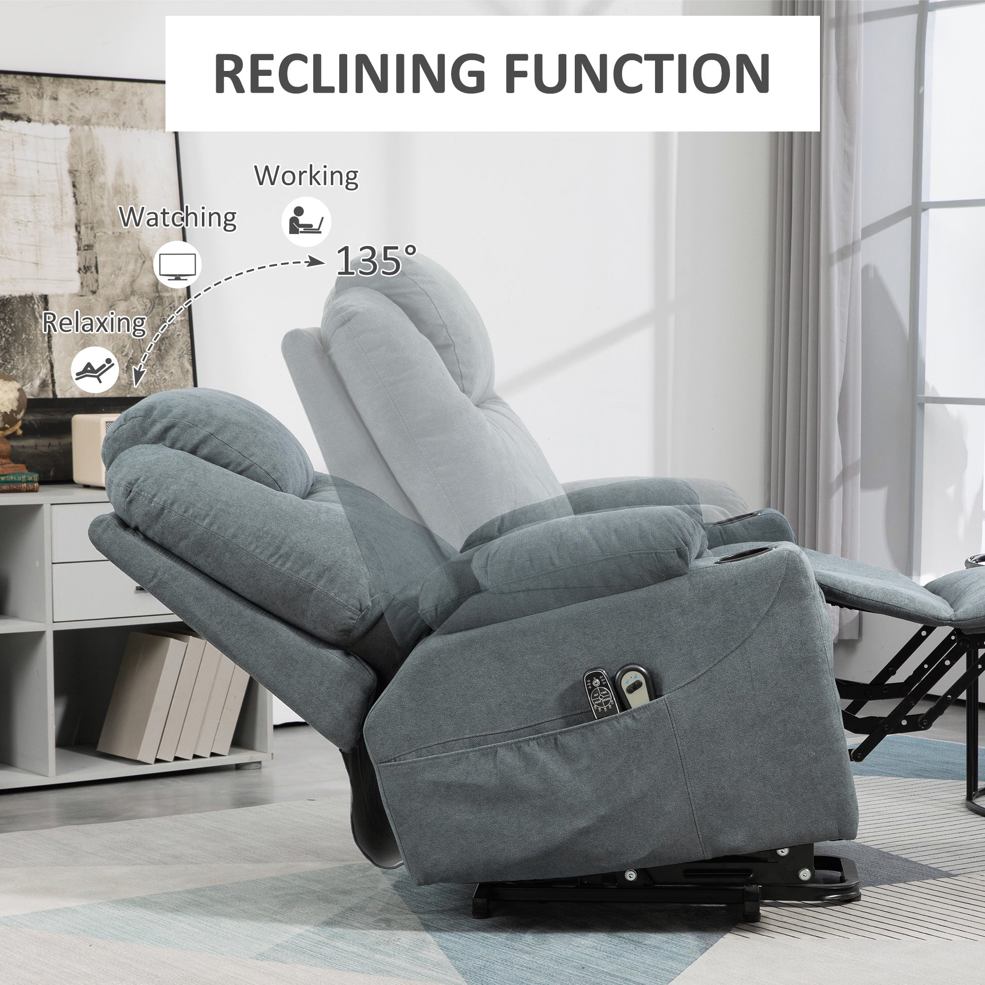 Lift-And-Recline Massage Armchair, with Heat - Grey