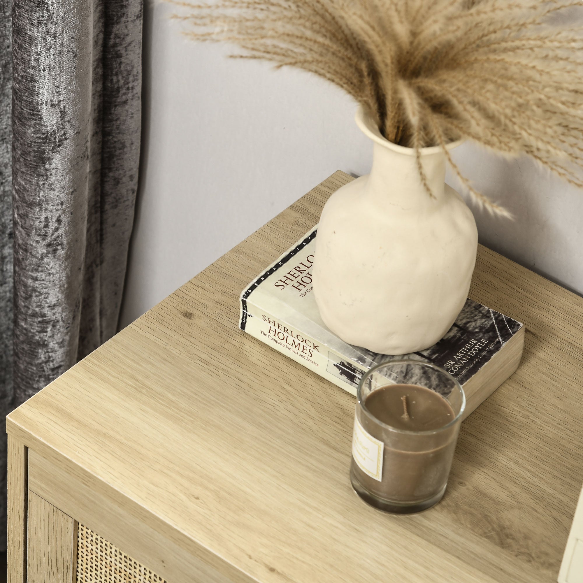 Chest of Four Rattan Weave Panel Drawers - Wood-Effect