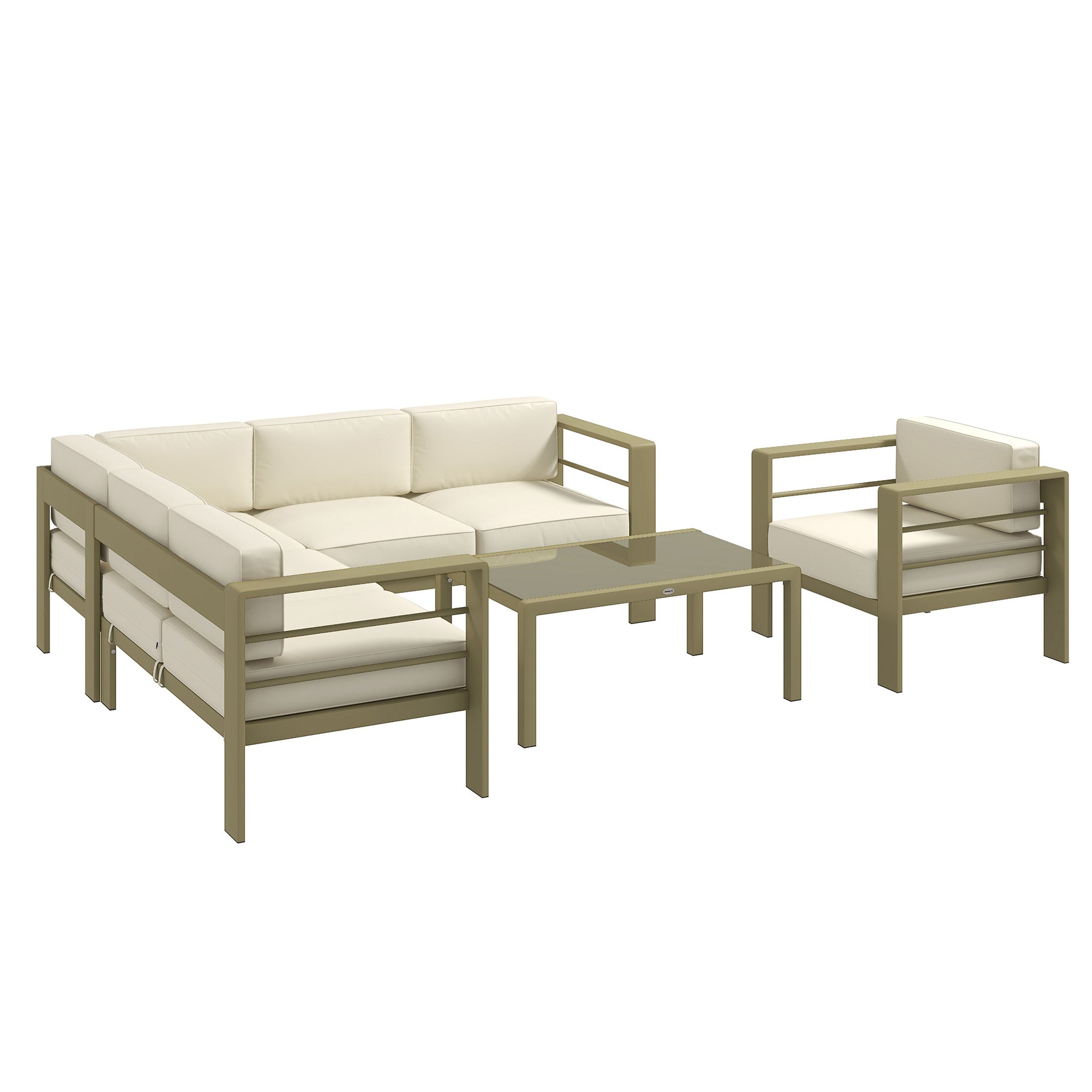 5-Piece Garden Sofa Set with Cushions, Aluminium Garden Furniture Sets with Glass Top Coffee Table, Patio Sectional Furniture Set, for Patio & Deck, Gold Tone