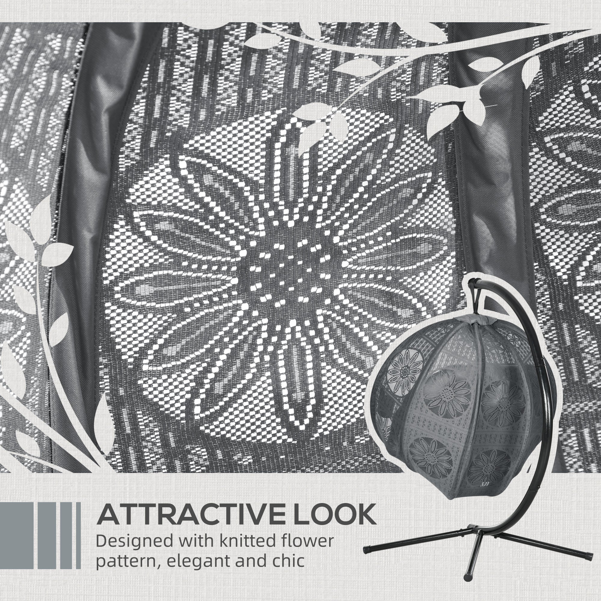 Round Egg Basket Chair with Steel Stand and Padded Cushion - Charcoal Grey