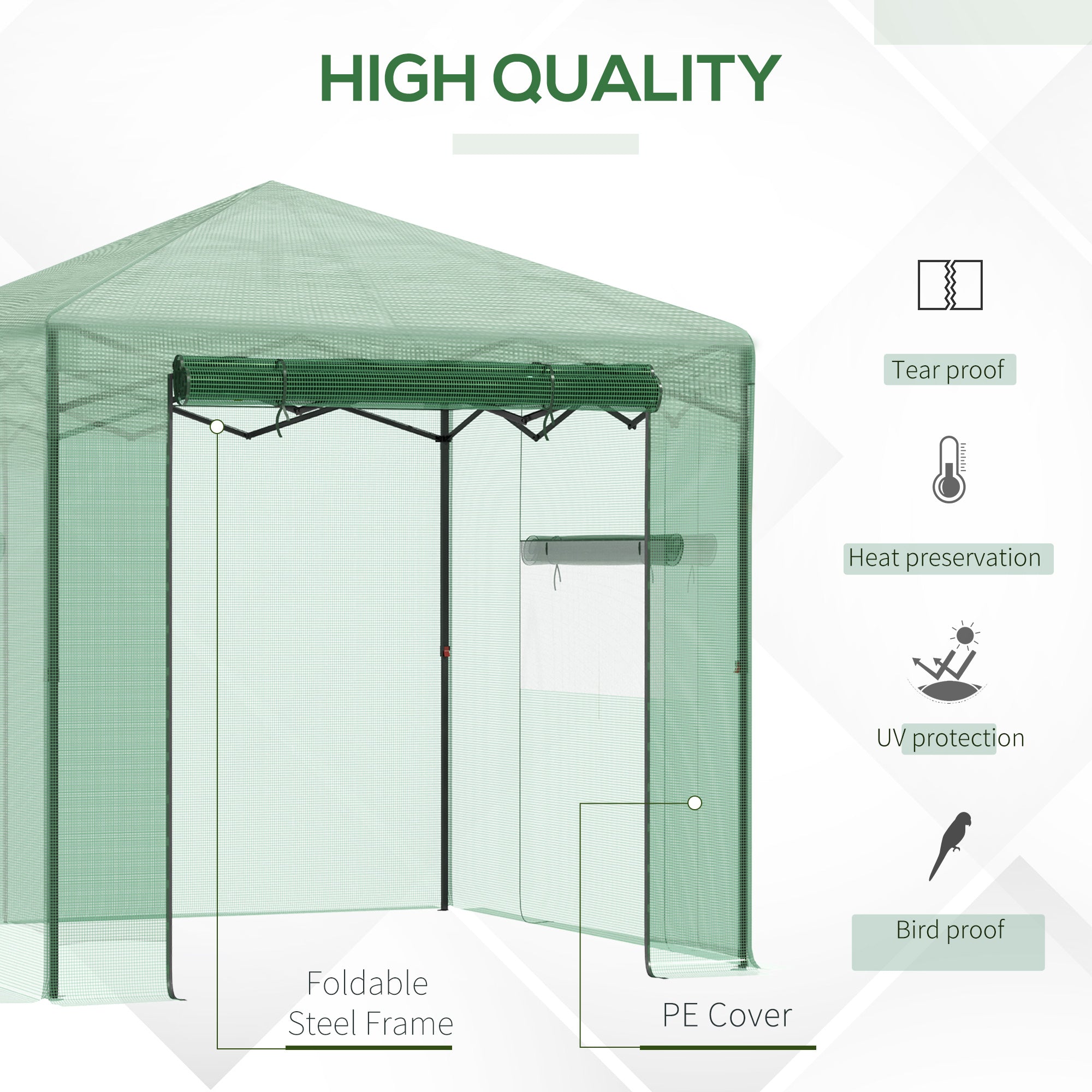 Pop-up Small Greenhouse, Outdoor Walk-in Tomato Greenhouse with Carrying Bag, PE Cover, Steel Frame, Green, 2.4L x 1.8W x 2.4H m