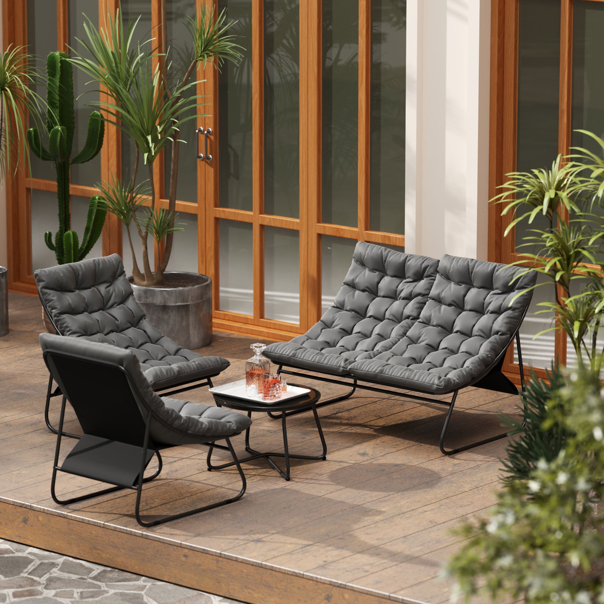 Four-Piece Curved Seat Garden Sofa Set - Grey/Black