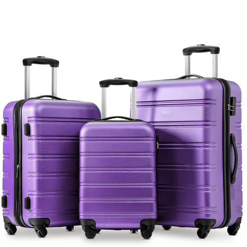 24" 4-Wheel ABS Hard Shell Travel Trolley Suitcase with Telescoping Handle, Luggage with Combination Lock, 45L × 28W × 69H cm, Purple