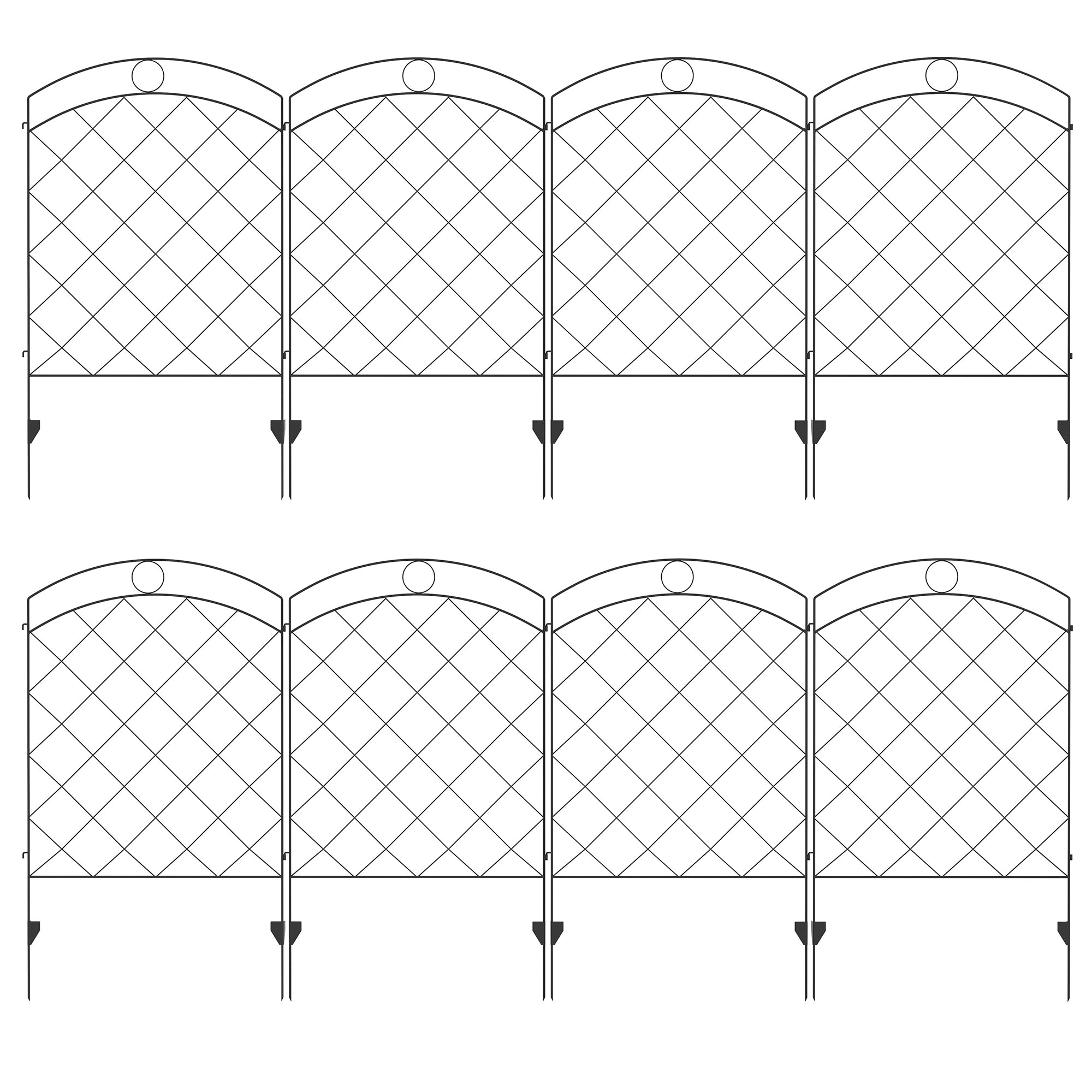 Decorative Garden Fencing, 43in x 11.4ft Outdoor Picket Fence Panels, 8PCs Rustproof Steel Wire Landscape Flower Bed Border Edging Animal Barrier, Black