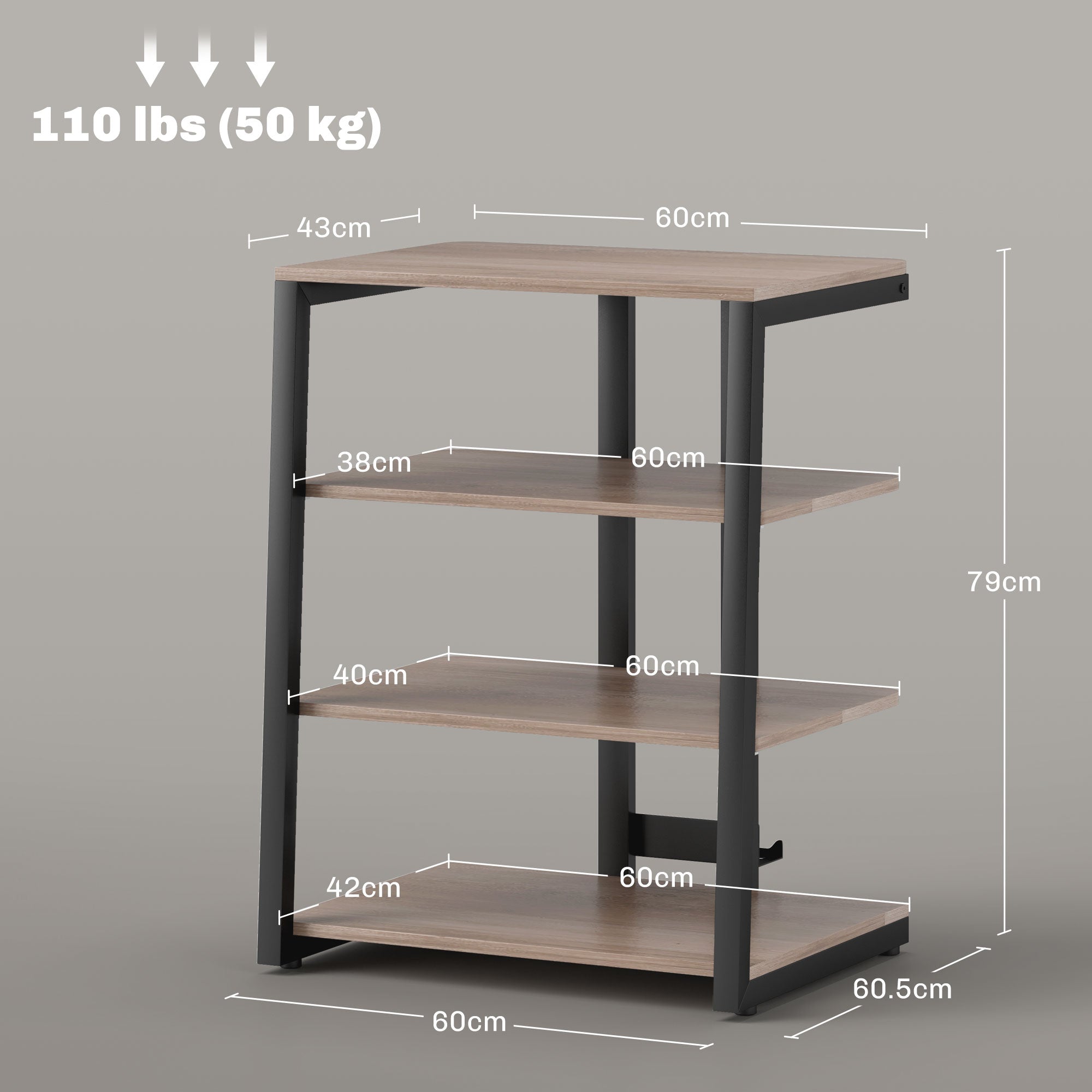 HiFi Stand, with Four Storage Shelves - Grey