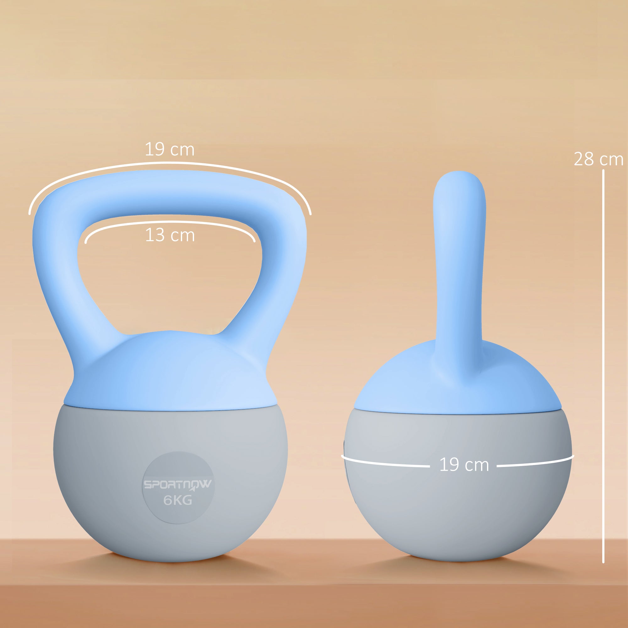 6KG Soft Kettlebell, Kettlebell with Non-Slip Handle for Home Gym, Weight Lifting, Strength Training, Light Blue/Grey