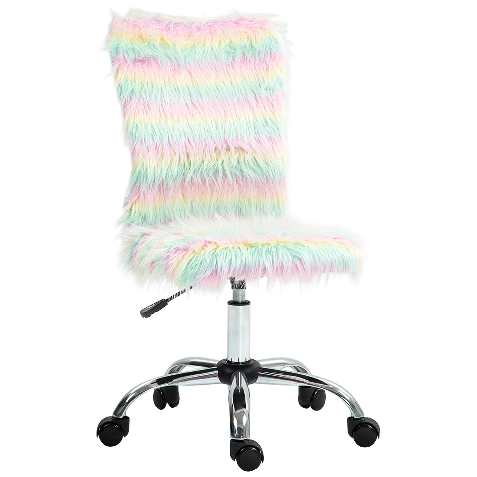 Armless Computer Desk Chair, Fluffy Fabric Swivel Office Chair, Makeup Vanity Chair with Height Adjustable, Wheels, for Home Study Bedroom, Multicolour