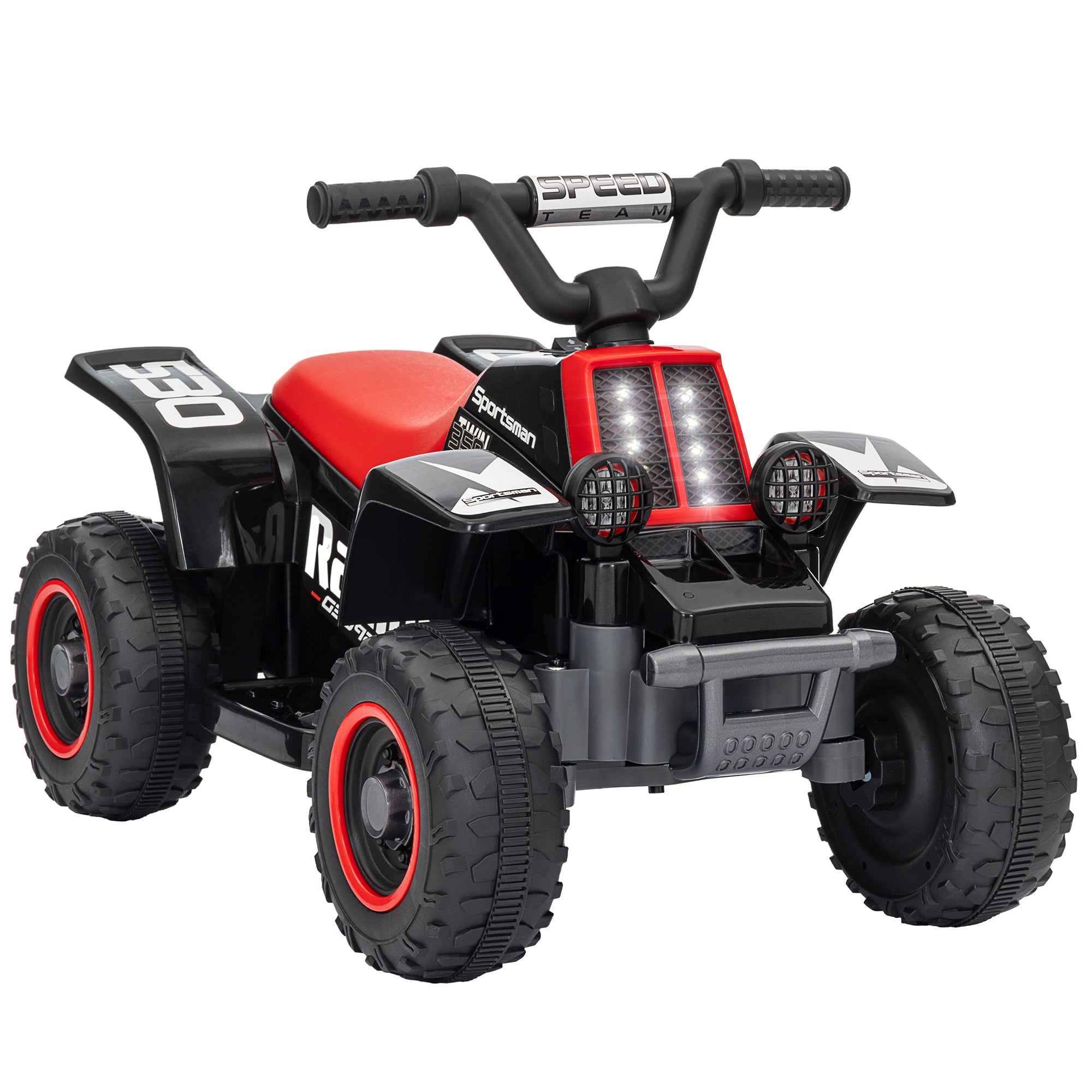 6V Electric Quad Bike for Kids, Ride On ATV w/ Forward Backward, Headlights, for 18-36 Months, Black and Red