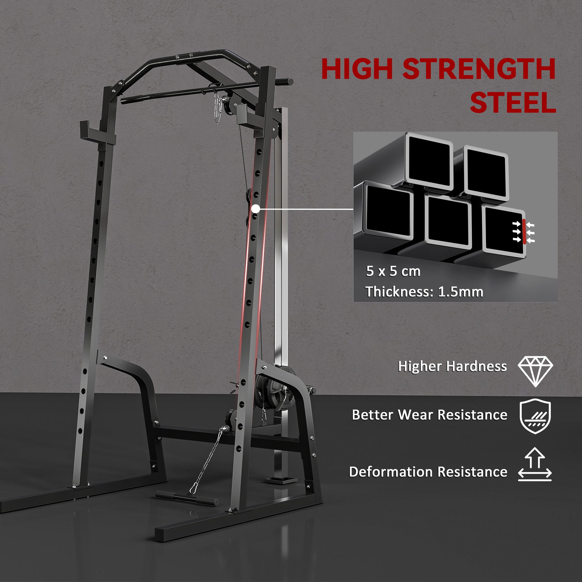 Power Cage Power Rack with 15-Level Squat Rack, Cable Pulley System, Lat Pulldown & Pull Up Bar