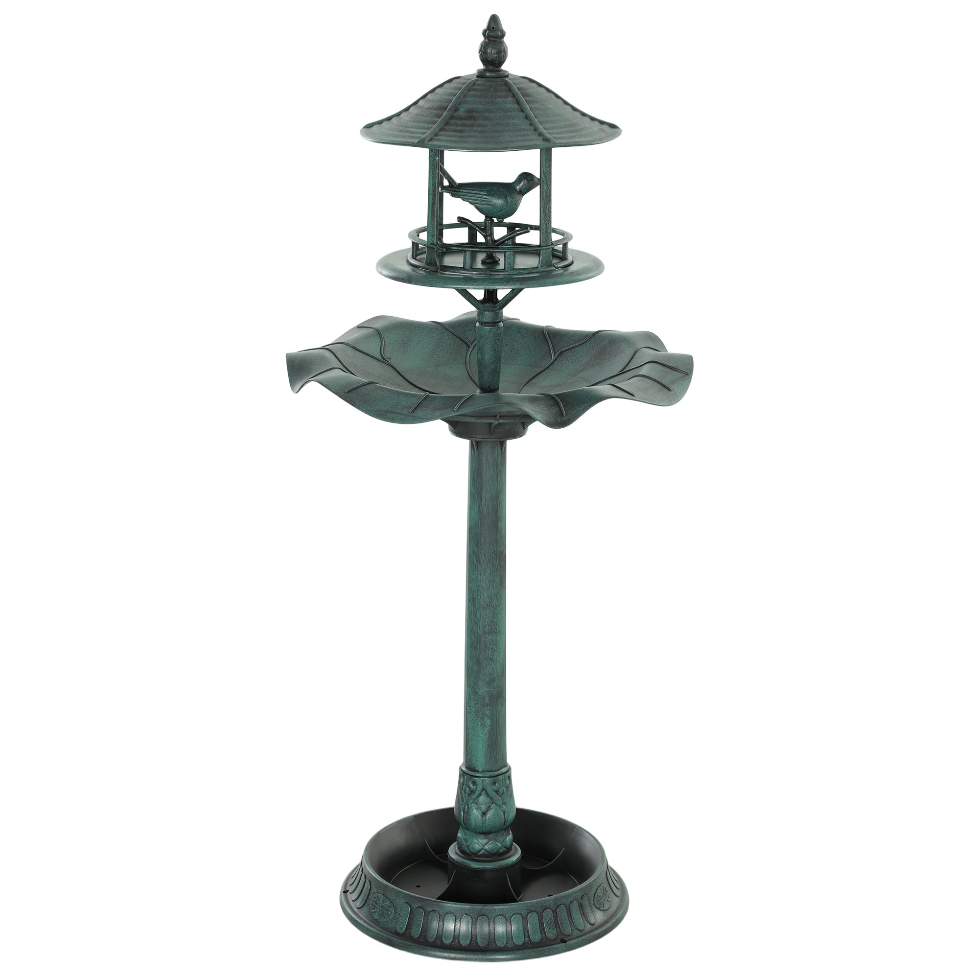 3-in-1 Garden Bird Bath, Freestanding Birdbath with Large Water Basin, Underneath Flower Planter, Φ50 x 113 cm, Green
