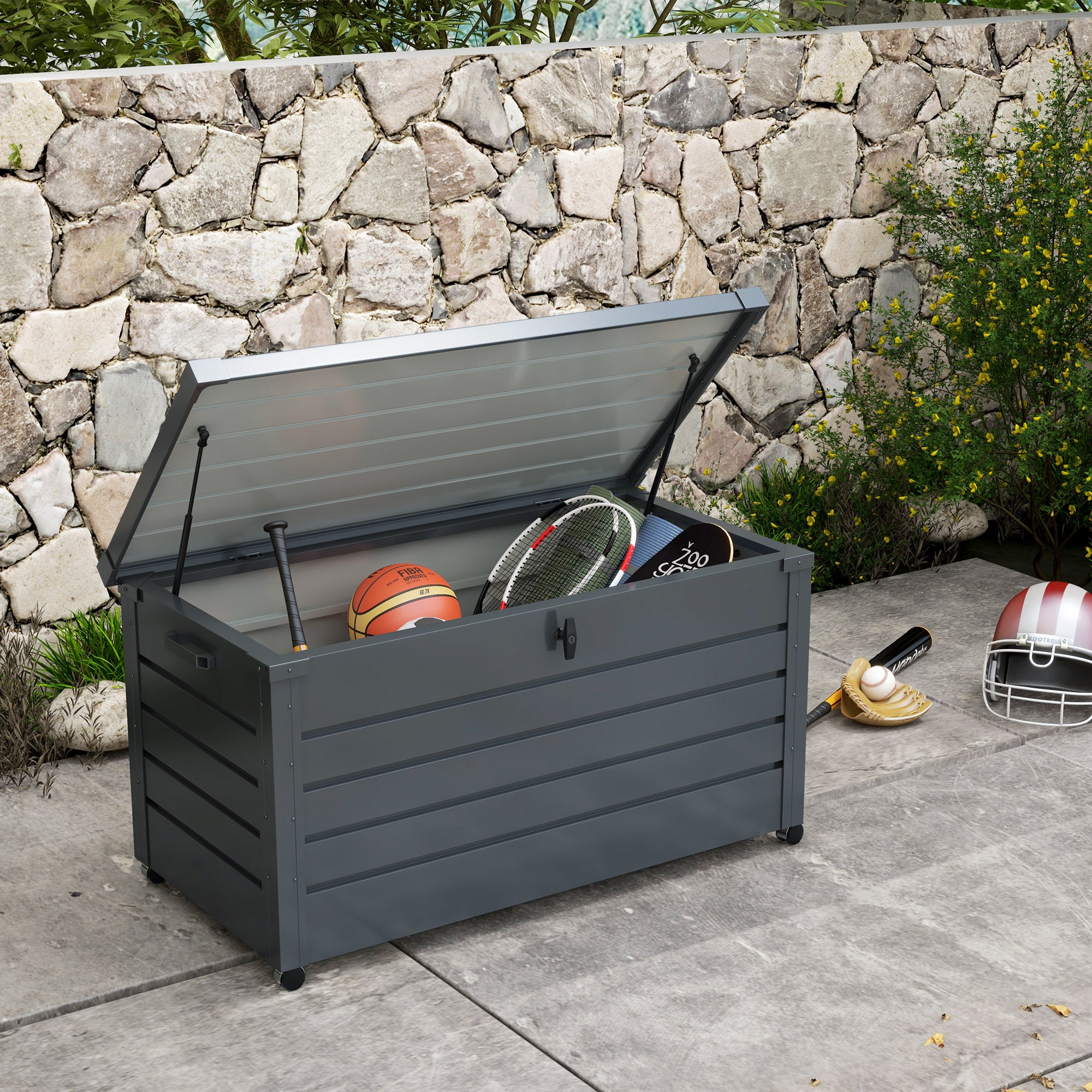 311L Galvanised Steel Garden Storage Box, with Lock - Dark Grey