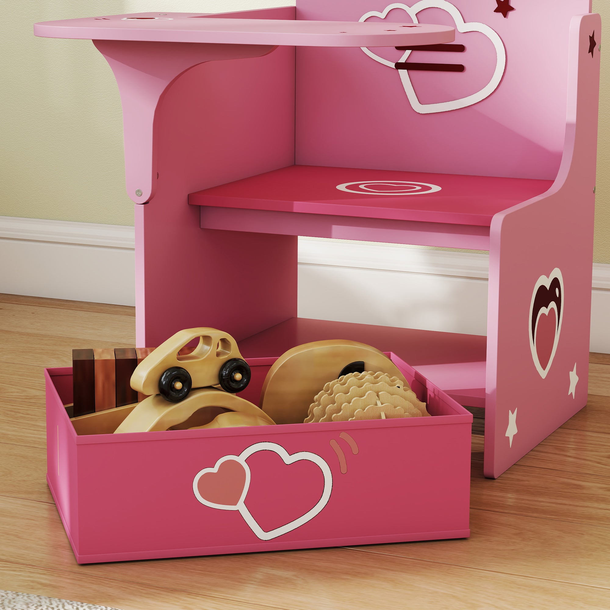 Kids Table and Chair Set, Children Desk and Chair with Storage Bins for Playing, Reading, Painting, for Ages 3-5, Pink