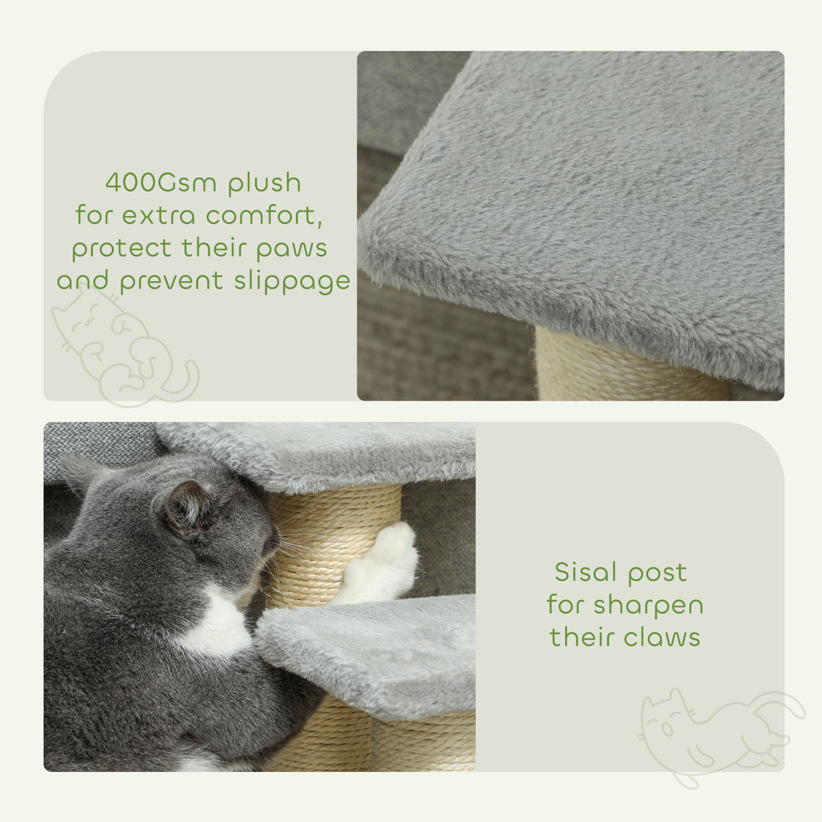 3-Step Pet Stairs Ladder with Scratching Posts for Cats and Dogs - Grey