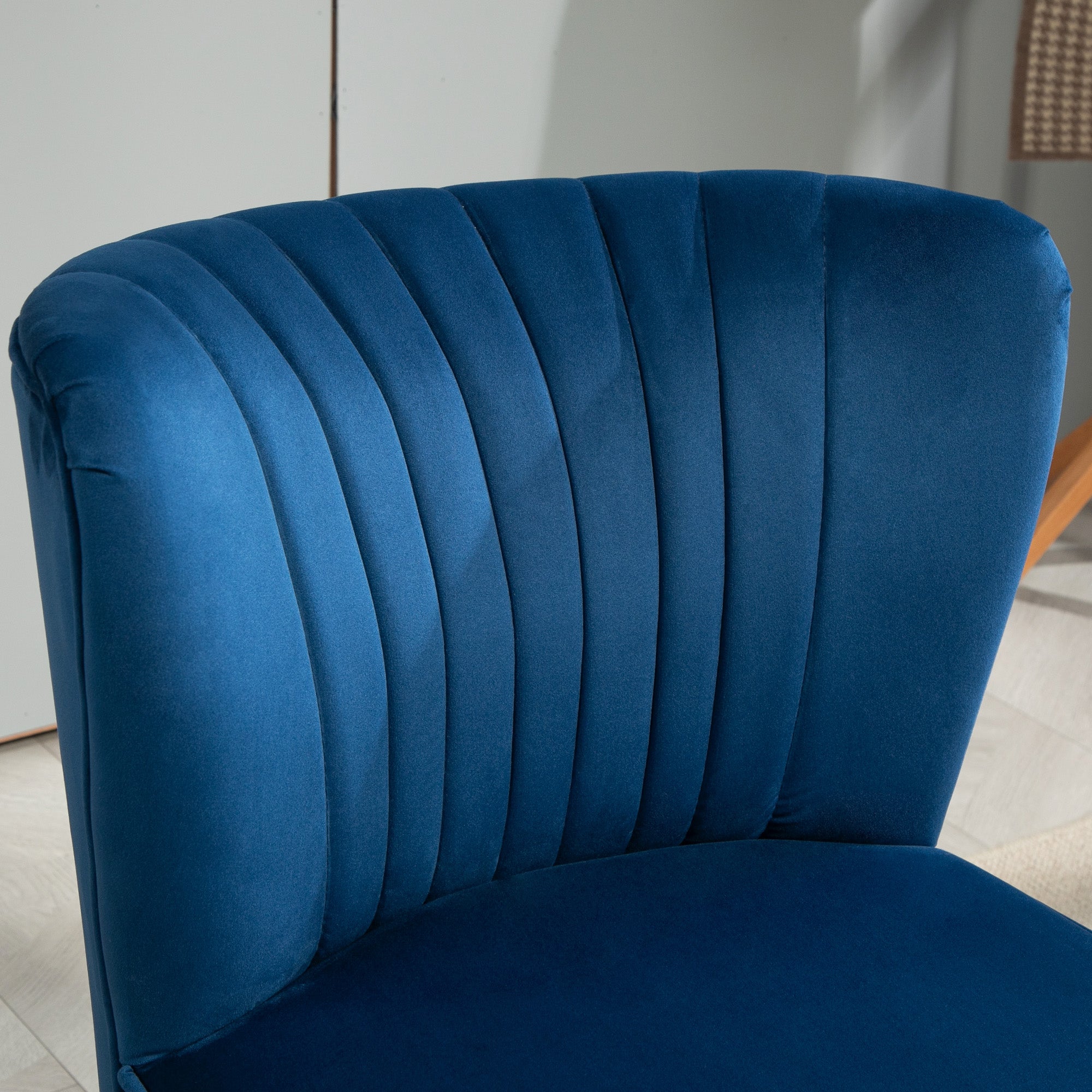 Modern Accent Chair, Fabric Living Room Chair with Rubber Wood Legs and Thick Padding, Dark Blue