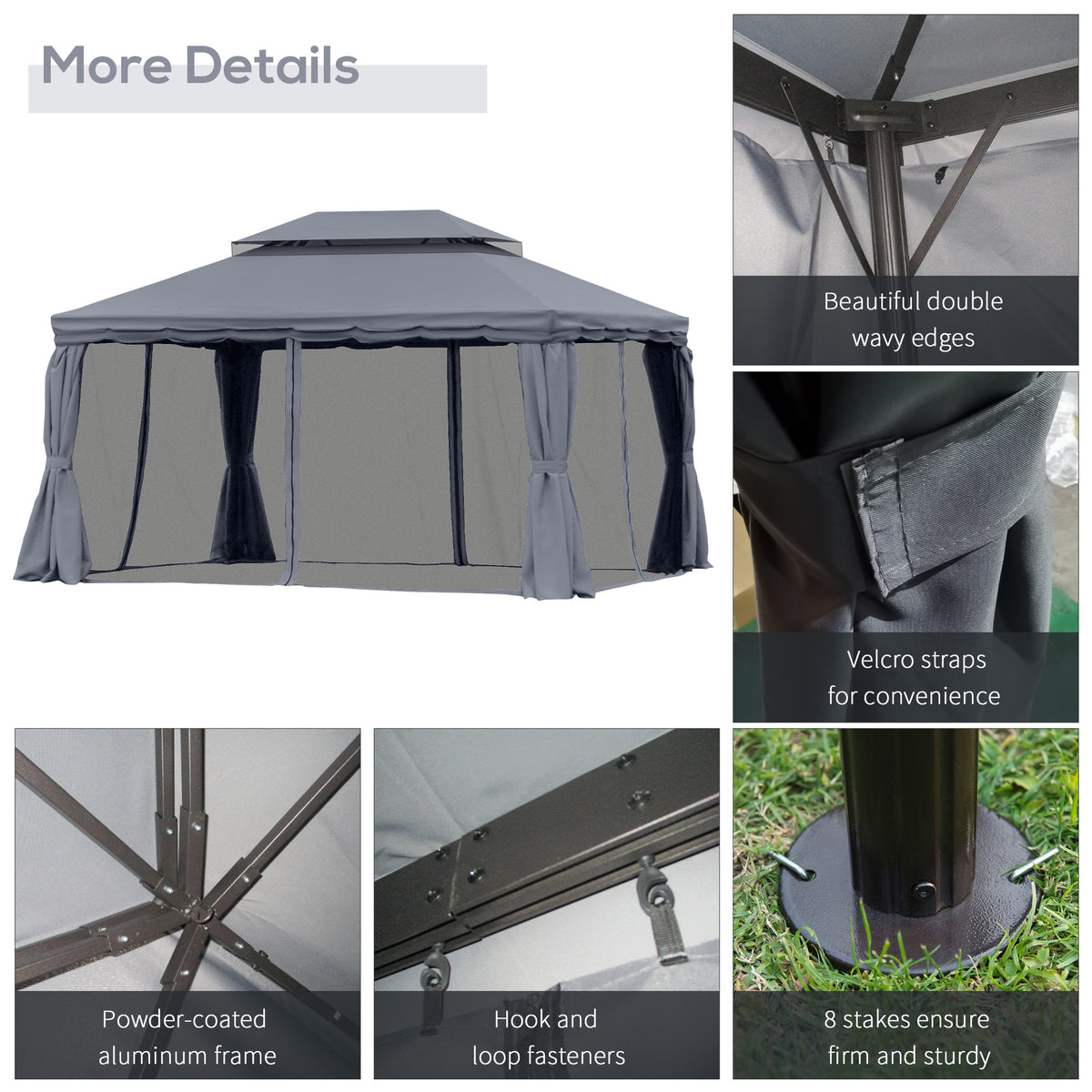 3x4m Aluminium Garden Gazebo with Nets and Curtains Marquee Canopy Shelter Pavilion - Dark Grey