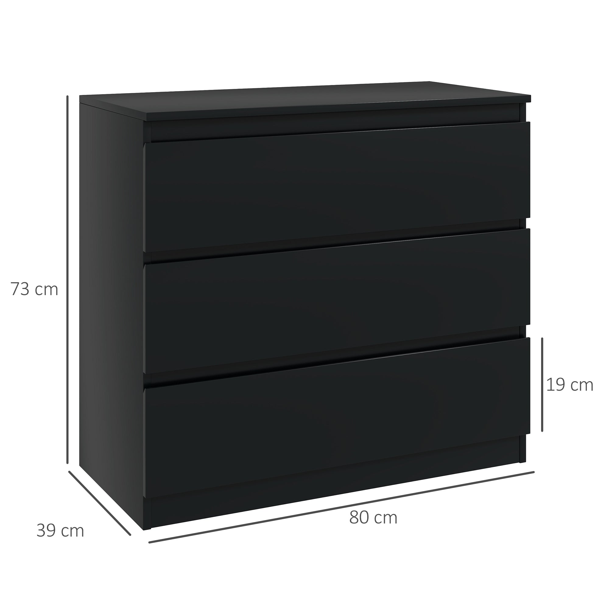 Chest of Drawers, 3-Drawer Storage Organiser Unit for Bedroom, Living Room, Black