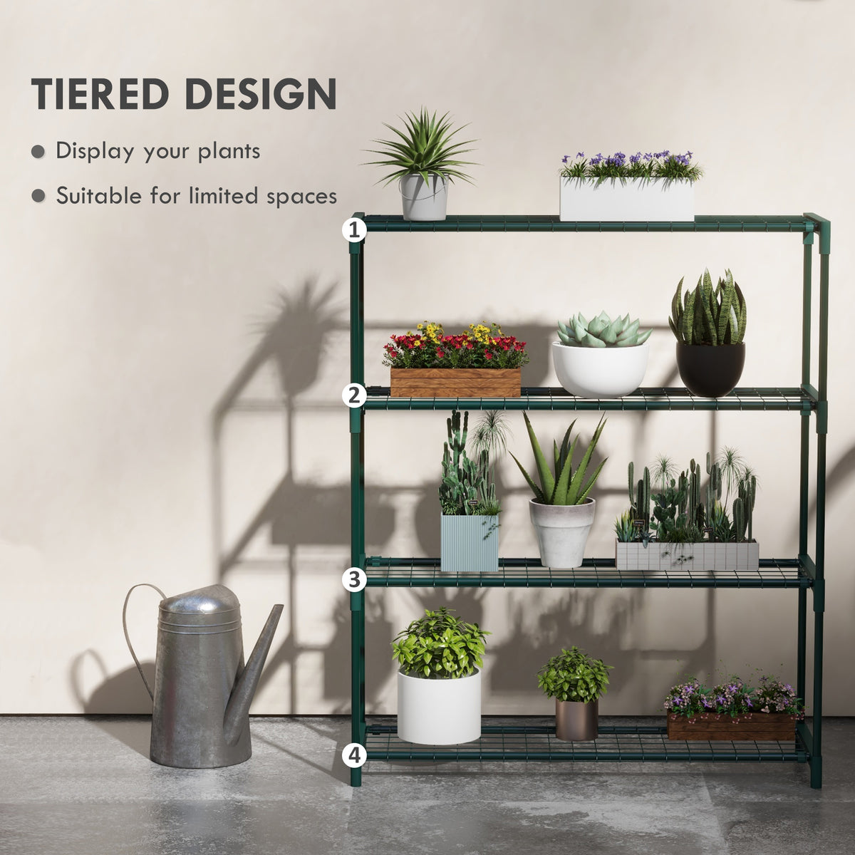 4 Tier Steel Plant Stand for Garden and Indoor Display - Dark Green