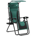 Zero Gravity Folding Reclining Lounger Chair with Shade Cover, Padded Seat, Cup Holder & Headrest - Green