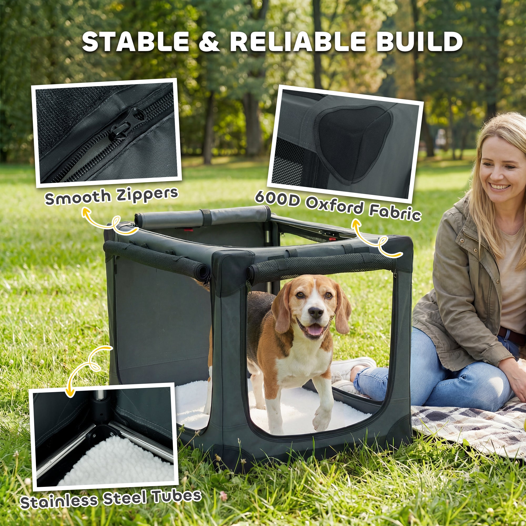 Soft Dog Crate Pet Travel Crate 76 x 54 x 54 cm with Removable Pad Mesh Window Army Green