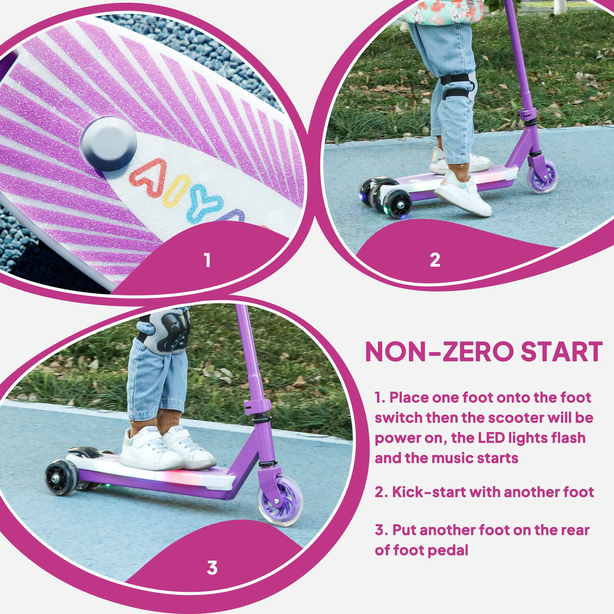 Kids Electric Scooter with Auxiliary Wheels, LED Light & Brake, 6-8 KM Range for Ages 4-7 - Purple
