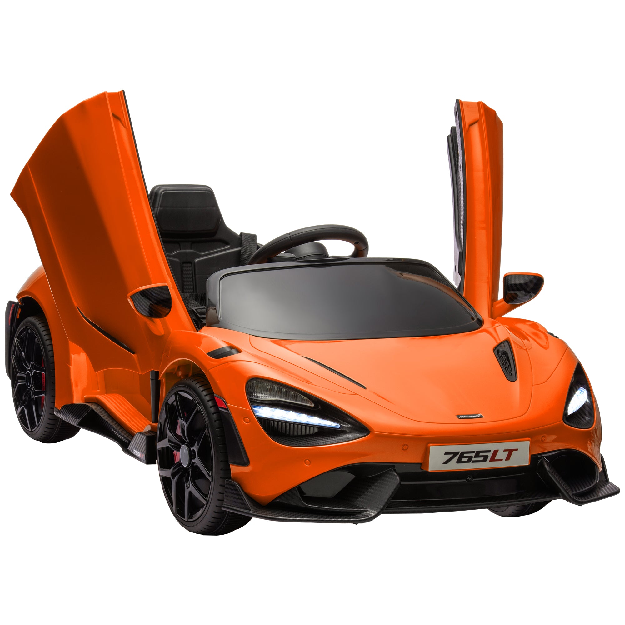 McLaren 765LT Licensed 12V Kids Electric Ride on Car with Butterfly Doors Remote Control Transport Wheels Orange