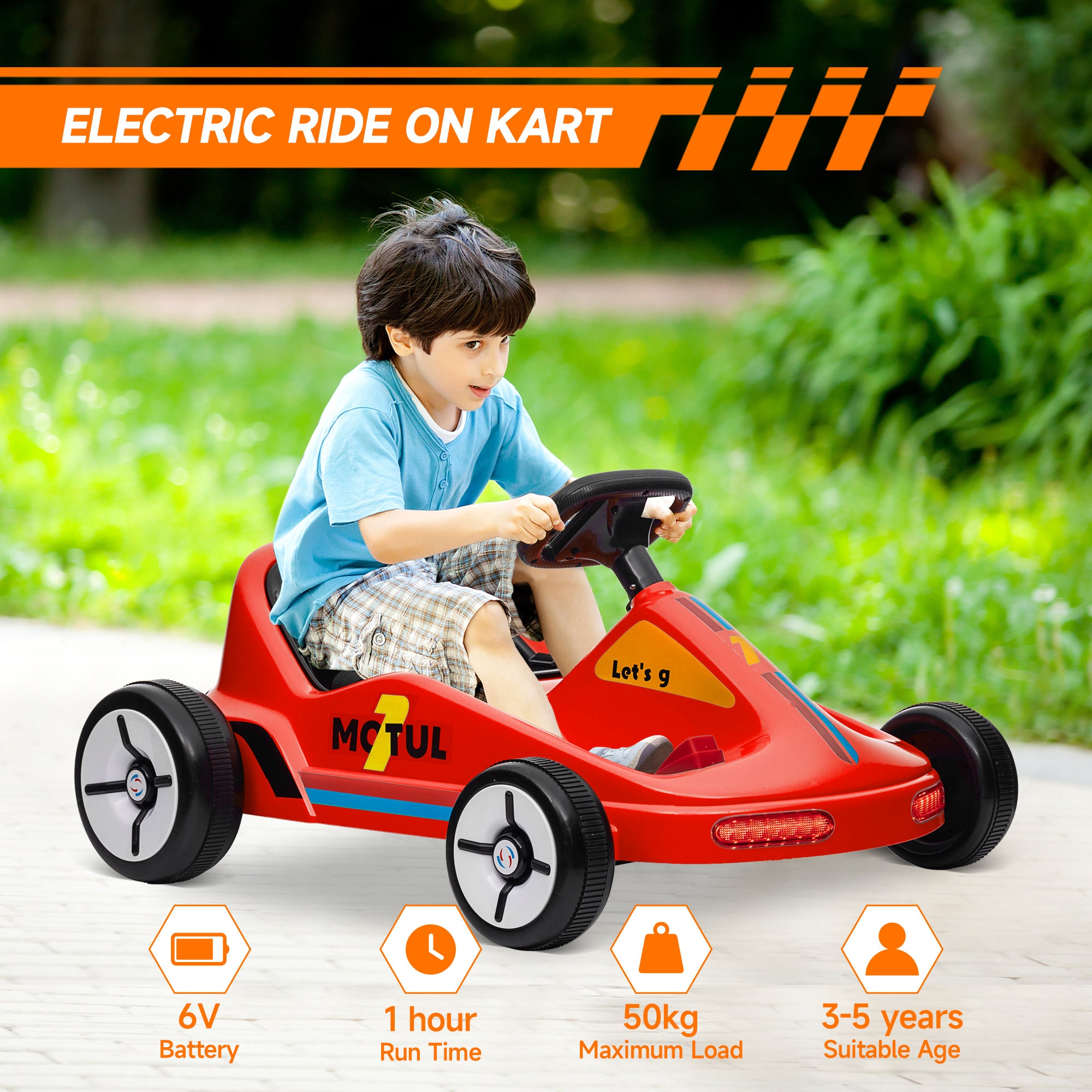 6V Electric Go Kart for Kids with Music, Light, Horn, for 3-5 Years, Red