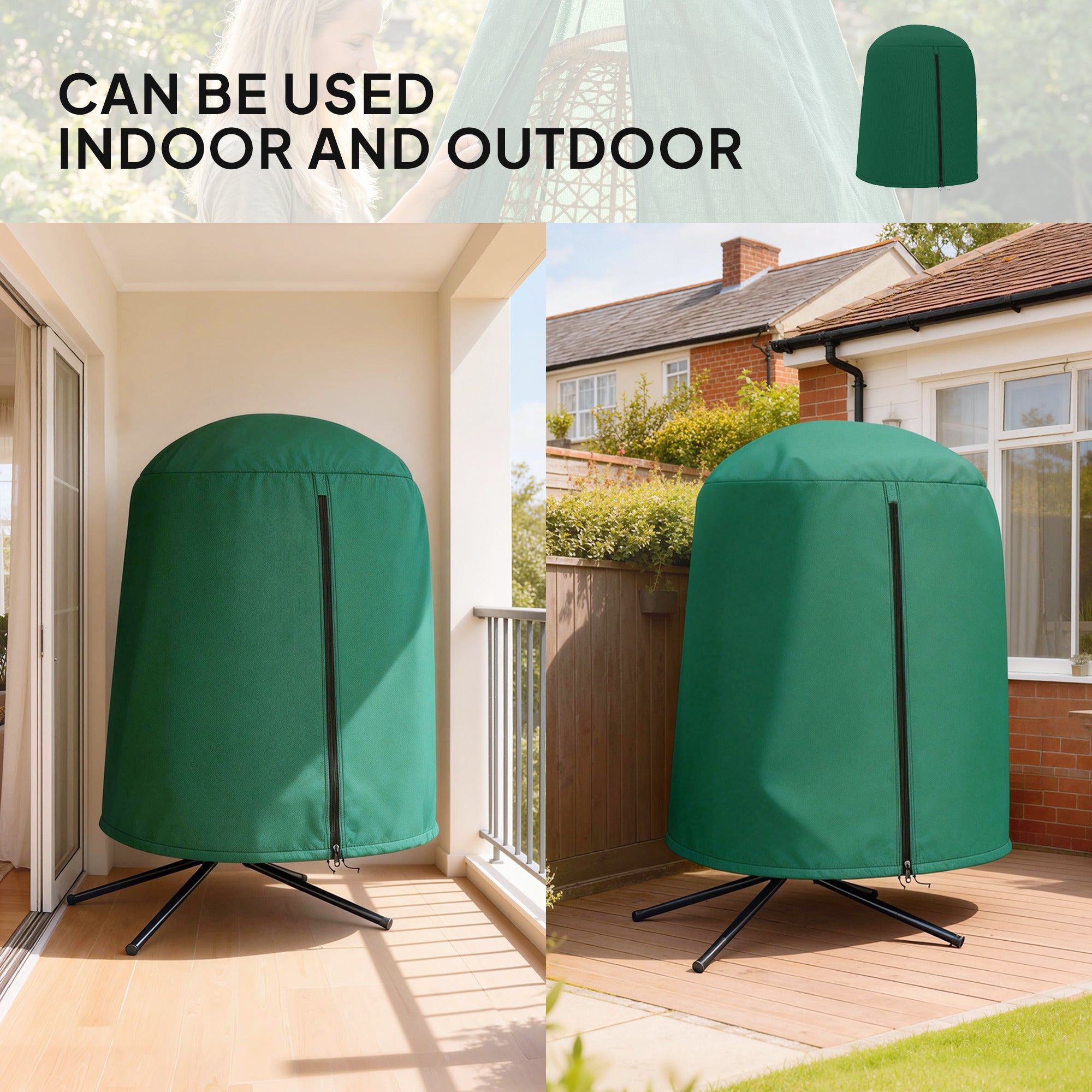 190 x Φ128cm Hanging Egg Chair Furniture Cover - Green