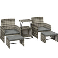 6 Piece Rattan Garden Furniture, Space-Saving Patio Furniture Set with Nesting Tables, Chairs, Stools, Cushions, Grey